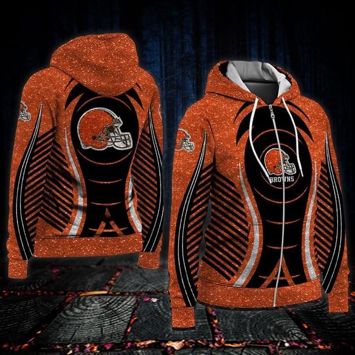 Cleveland browns orange glitter printed 3D Hoodie