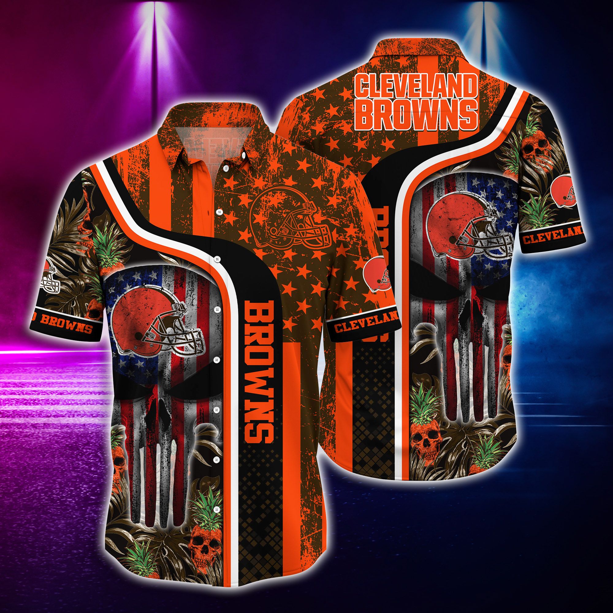 Cleveland Browns Skull Tropical Hawaiian Shirt