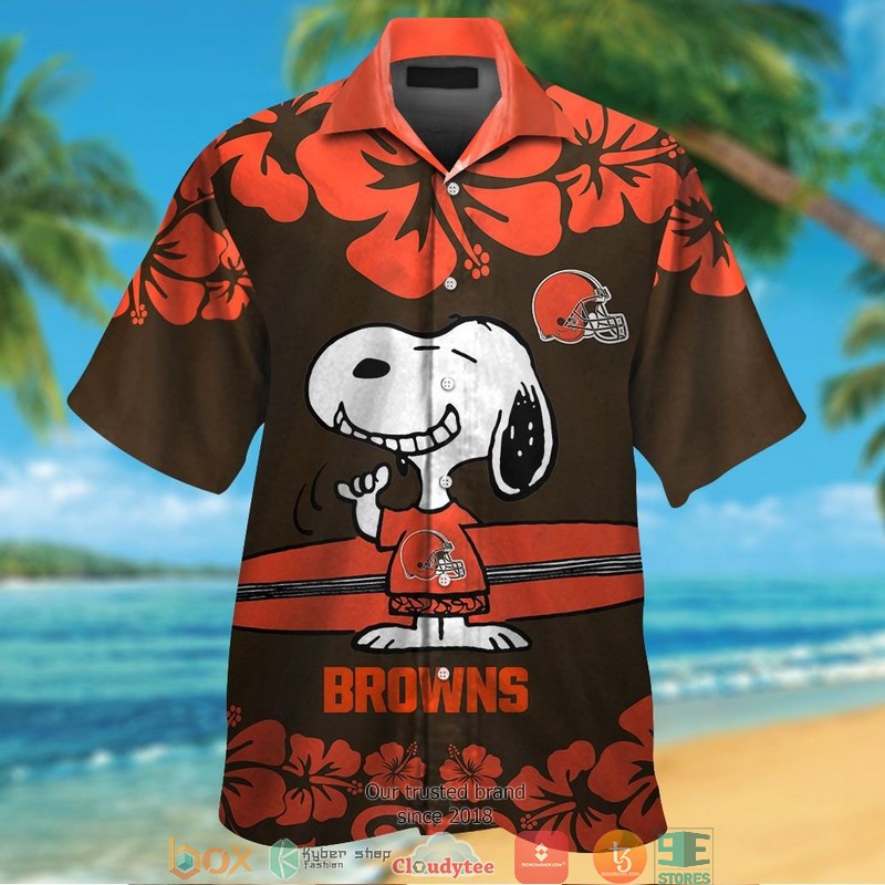 Cleveland Browns Snoopy Hibiscus Orange Hawaiian Shirt