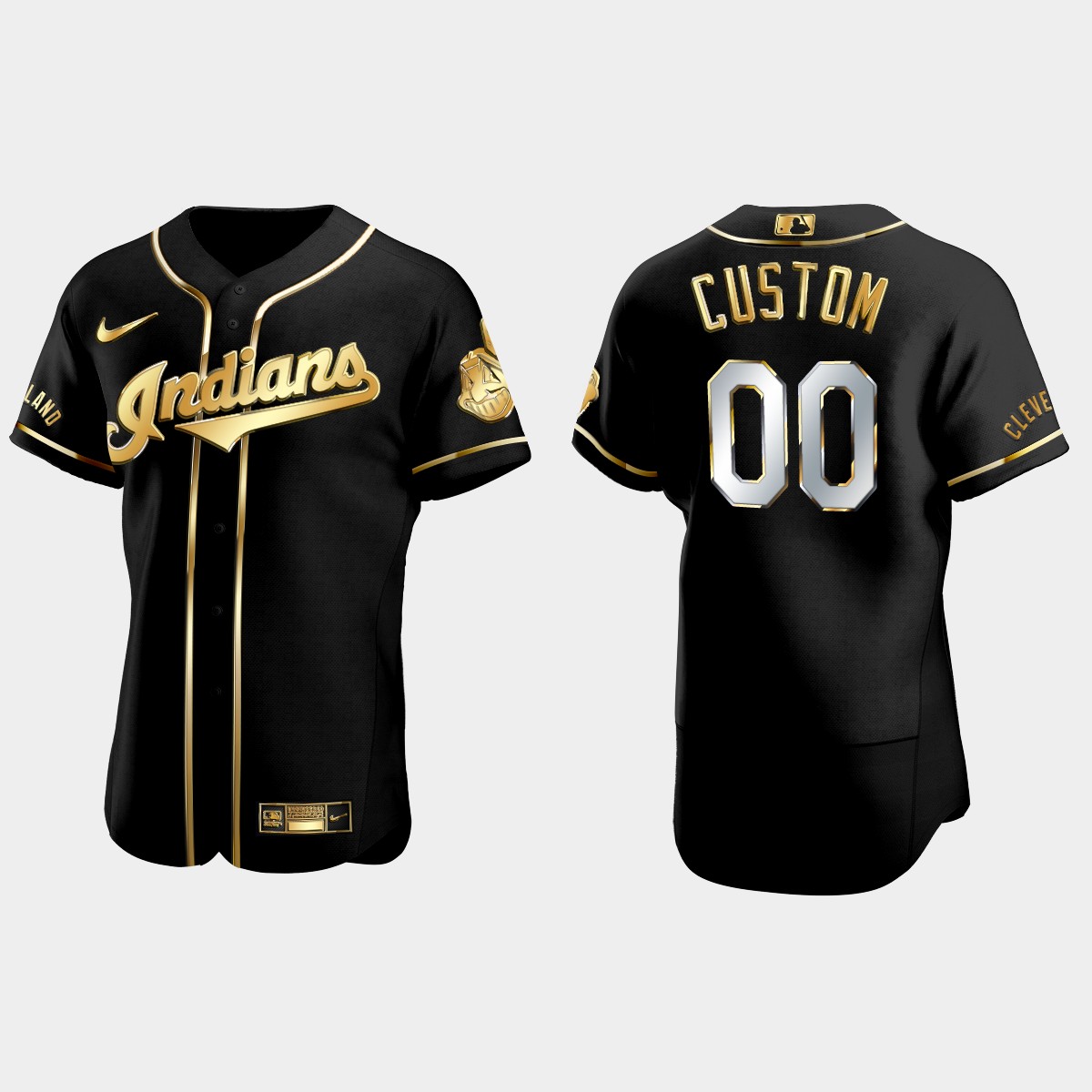 Cleveland Indians #00 Custom Golden Edition Jersey – Black