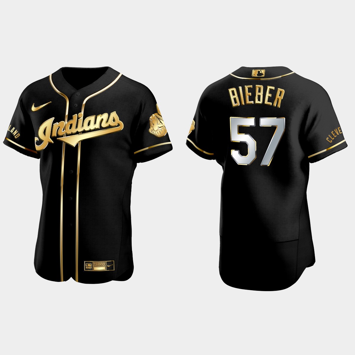 Cleveland Indians #57 Shane Bieber Golden Edition Jersey – Black
