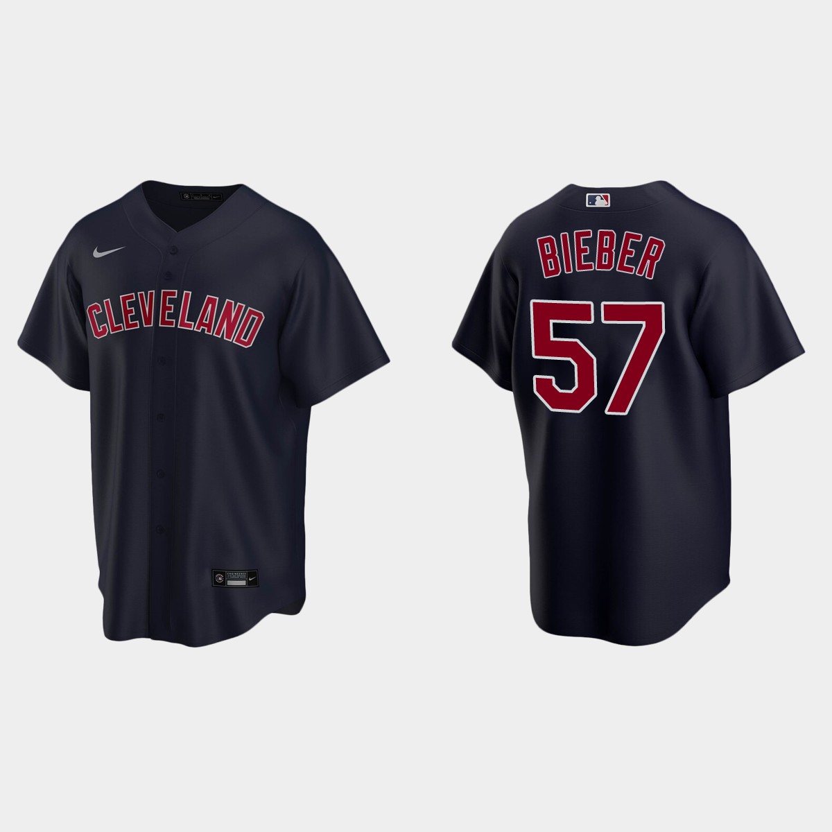 Cleveland Indians #57 Shane Bieber Navy Alternate Jersey