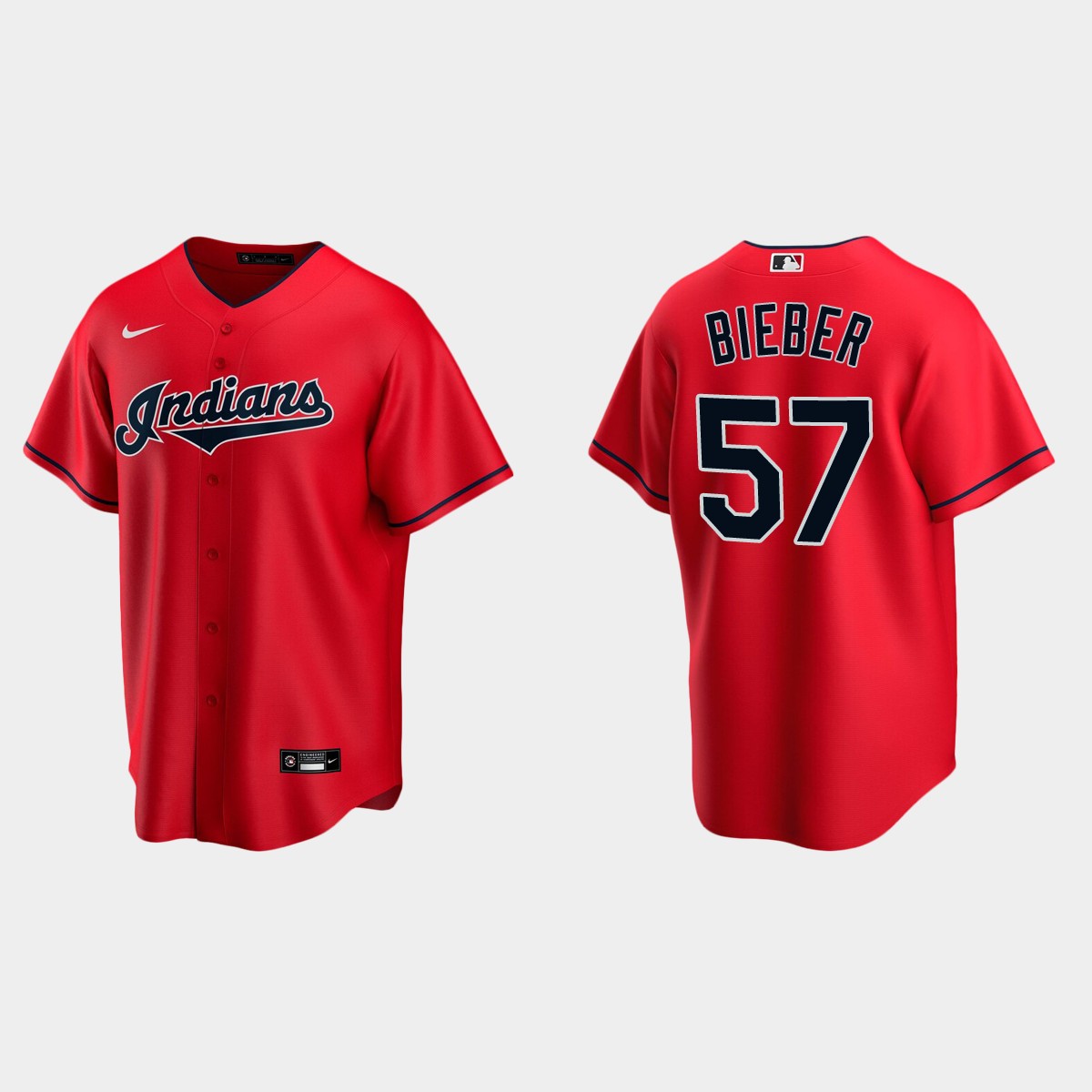 Cleveland Indians #57 Shane Bieber Red Alternate Jersey