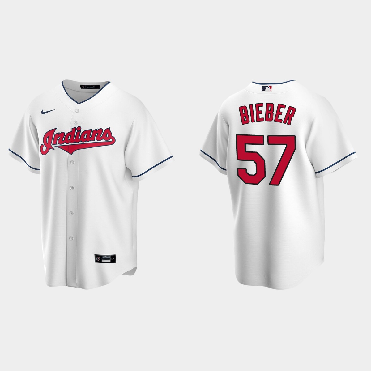 Cleveland Indians #57 Shane Bieber White Home Jersey