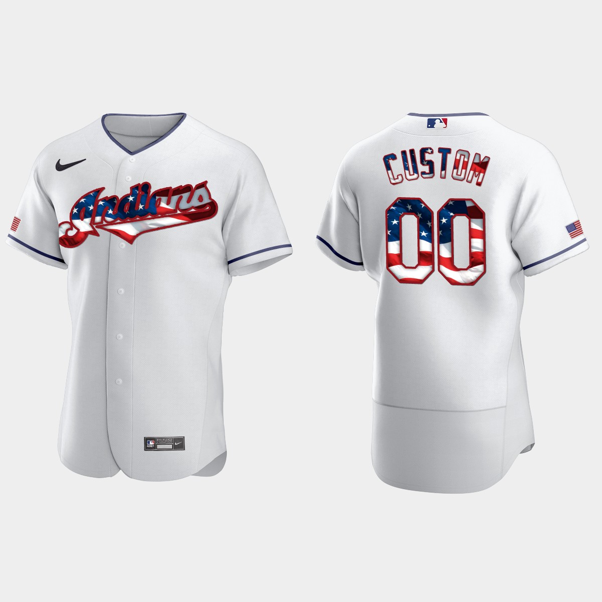 Cleveland Indians Custom 2020 Stars And Stripes 4th of July Jersey - White