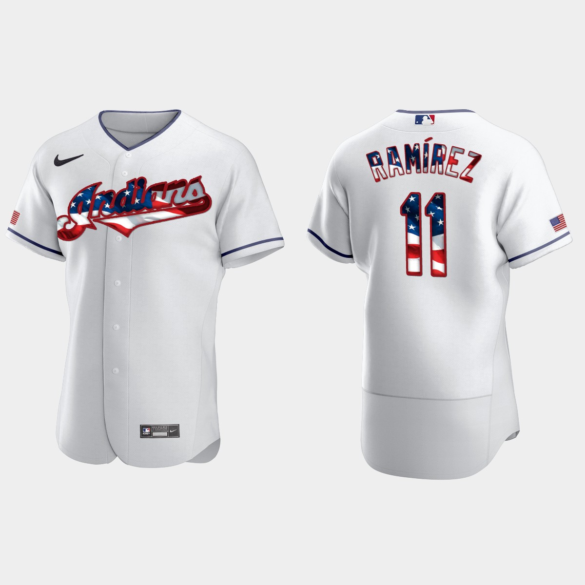 Cleveland Indians Jose Ramirez 2020 Stars And Stripes 4th of July Jersey – White