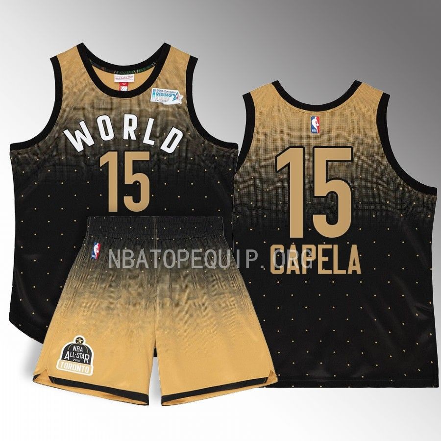 Clint Capela All-Star World Jersey 2016 NBA Rising Stars Black Gold #15 Shorts Set