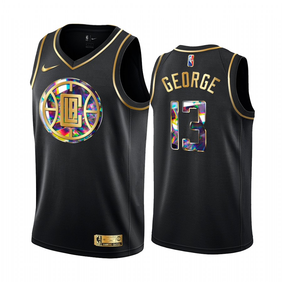 Clippers Paul George Diamond Logo Black 2021-22 Jersey NBA 75th Season