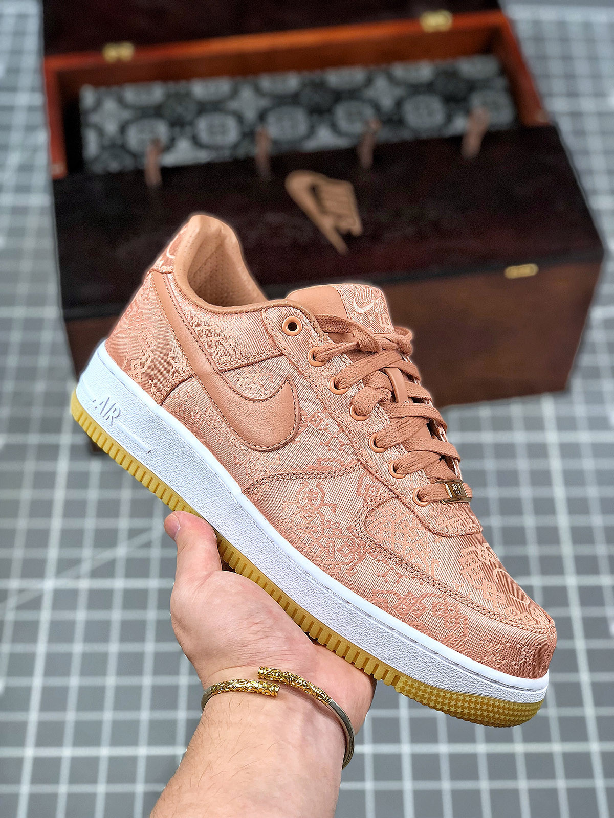CLOT x Nike Air Force 1 Low Rose Gold/White-Gum Light Brown For Sale