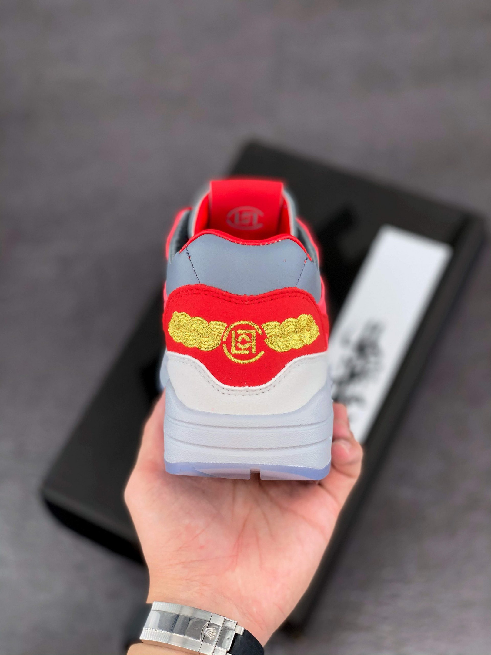 Clot x Nike Air Max 1 K.O.D. Solar Red/University Red-Cool Grey For Sale