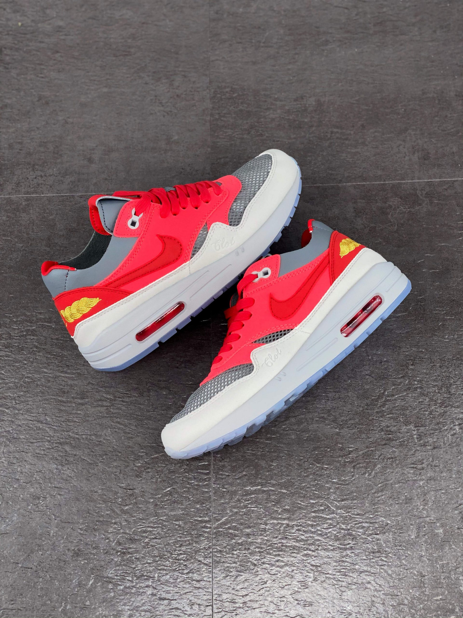 Clot x Nike Air Max 1 K.O.D. Solar Red/University Red-Cool Grey For Sale