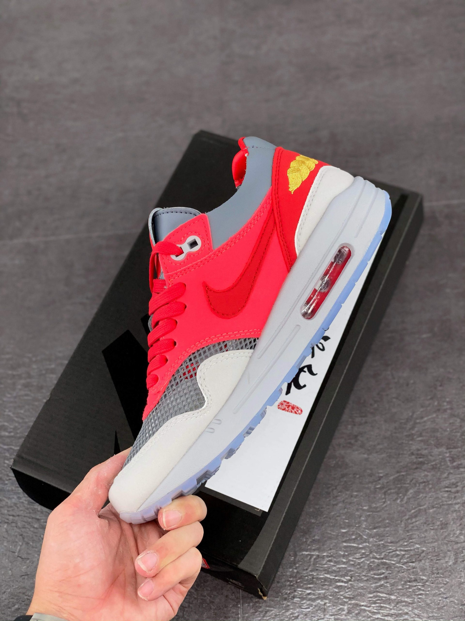 Clot x Nike Air Max 1 K.O.D. Solar Red/University Red-Cool Grey For Sale