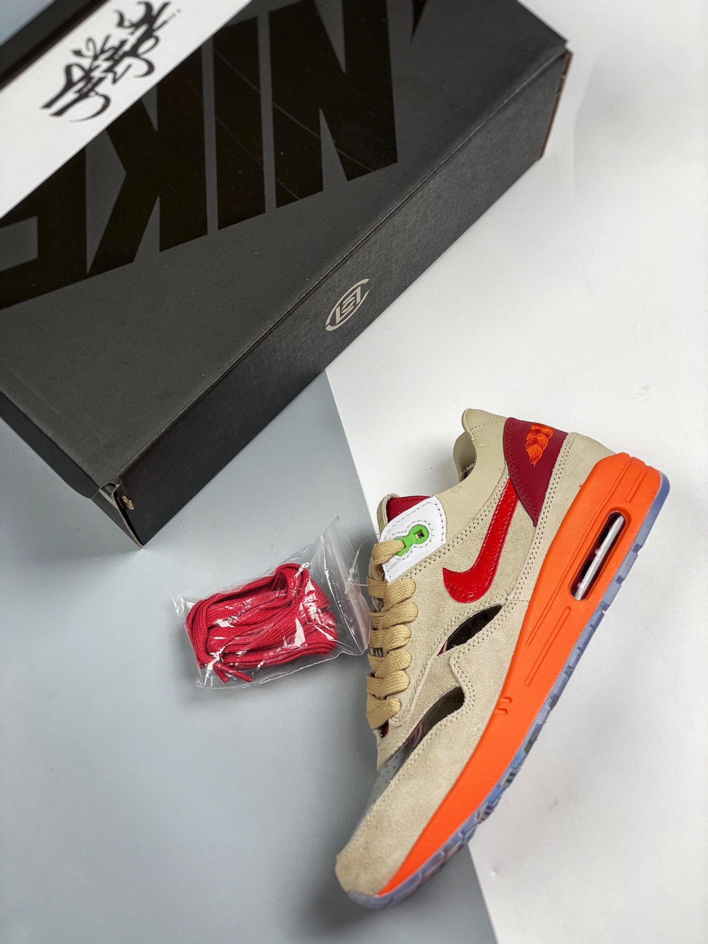 Clot x Nike Air Max 1 “Kiss Of Death” Net/Deep Red-Orange Blaze For Sale