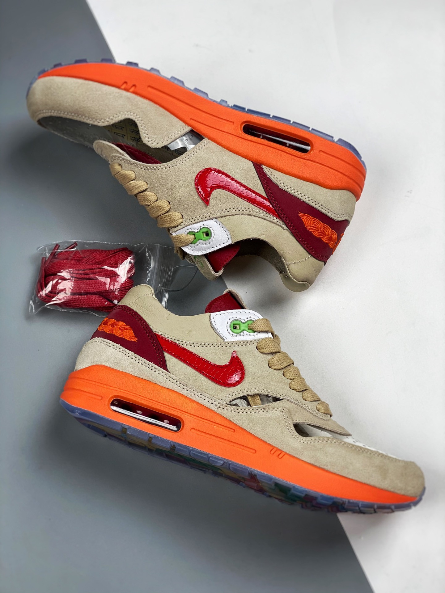 Clot x Nike Air Max 1 “Kiss Of Death” Net/Deep Red-Orange Blaze For Sale