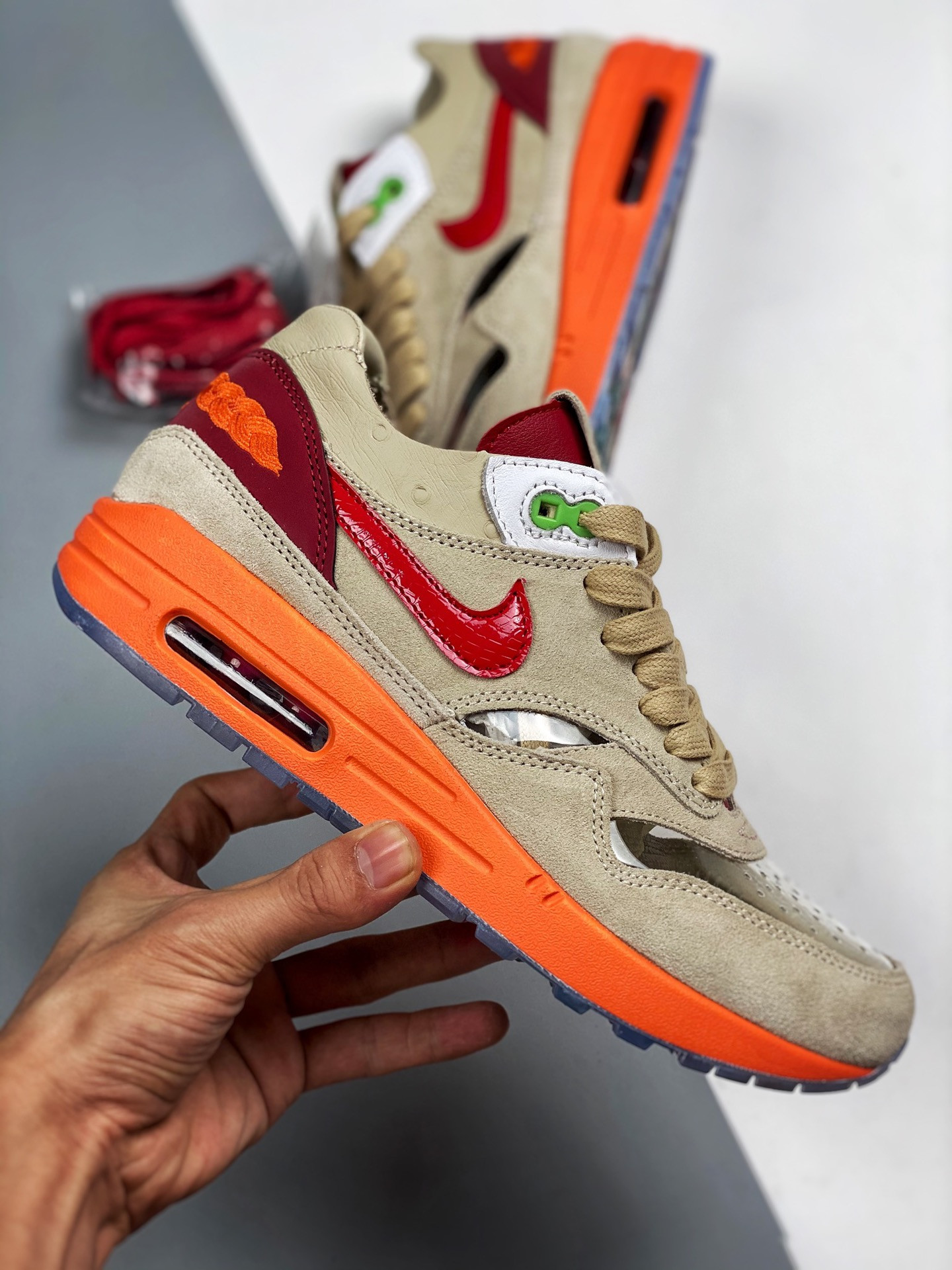 Clot x Nike Air Max 1 “Kiss Of Death” Net/Deep Red-Orange Blaze For Sale