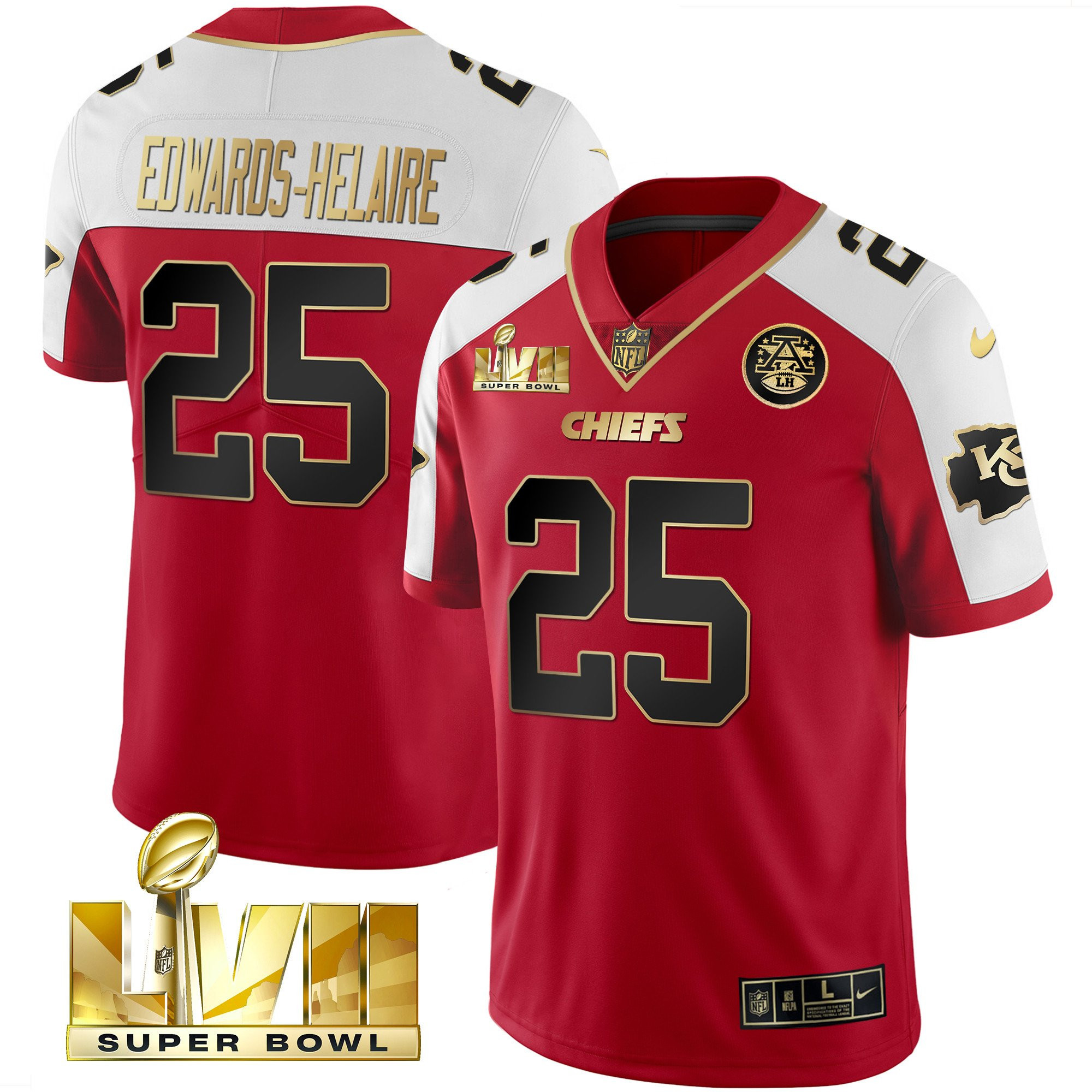 Clyde Edwards-Helaire Men's Kansas City Chiefs Super Bowl LVII Alternate Gold Vapor Red Jersey - All Stitched 