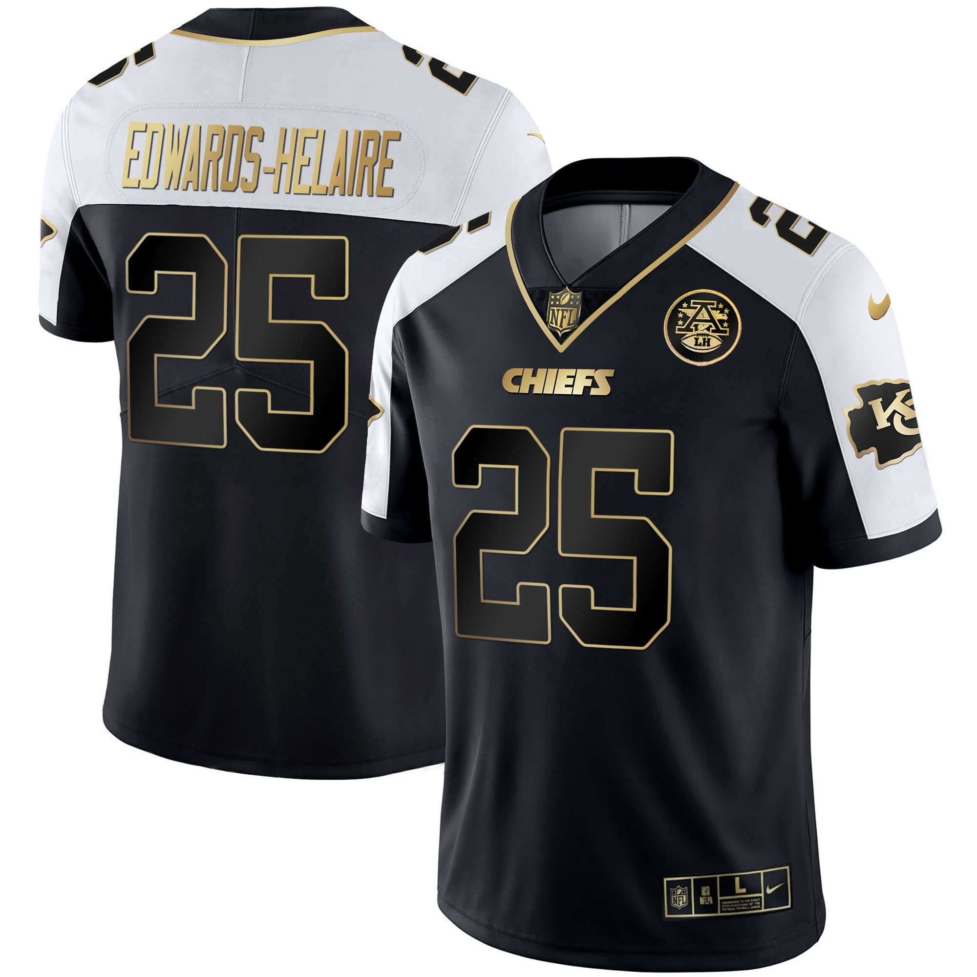 Clyde Edwards-Helaire Men's Kansas City Chiefs White Gold & Black Gold Alternate Jersey - All Stitched 