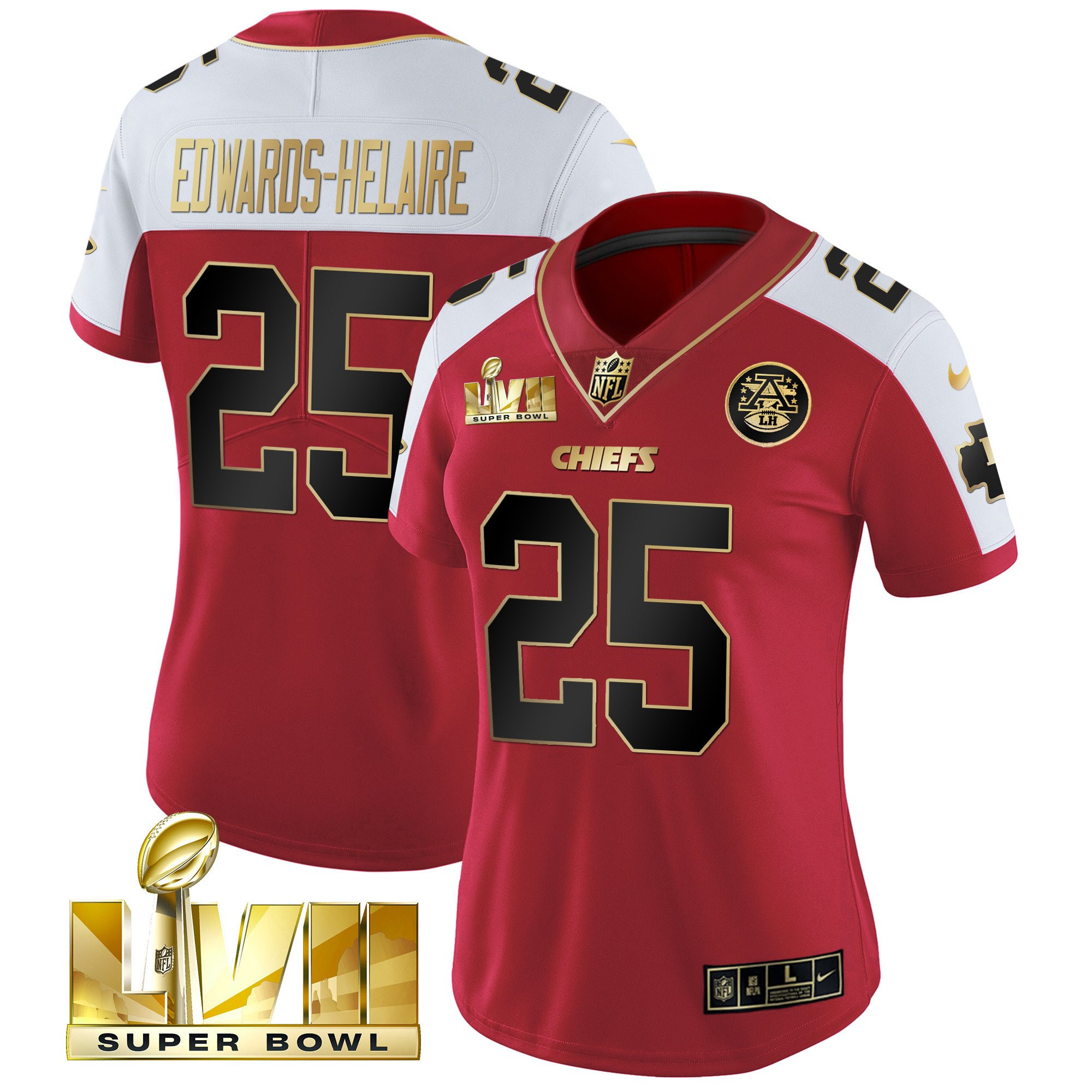 Clyde Edwards-Helaire Women's Kansas City Chiefs Super Bowl LVII Red Gold Vapor Red Alternate Jersey - All Stitched 