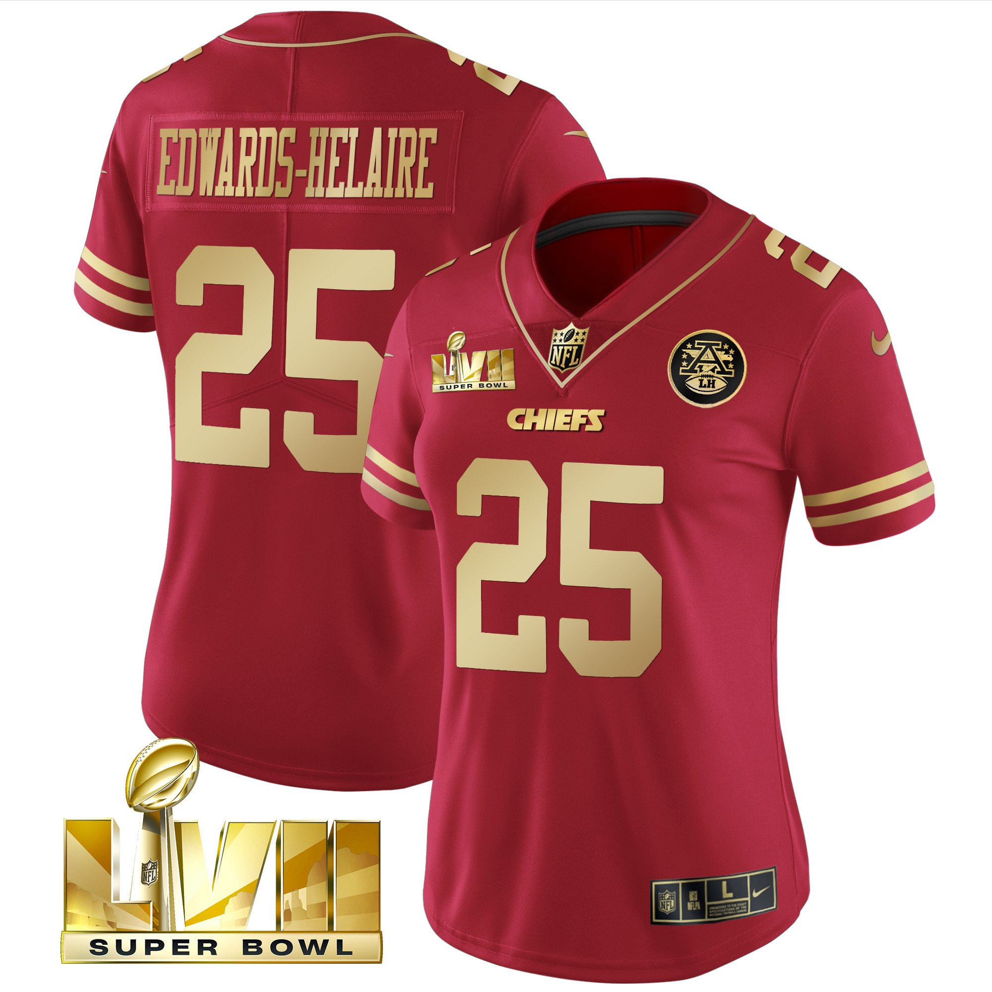 Clyde Edwards-Helaire Women's Kansas City Chiefs Super Bowl LVII Red Gold Vapor Red Gold Jersey - All Stitched 