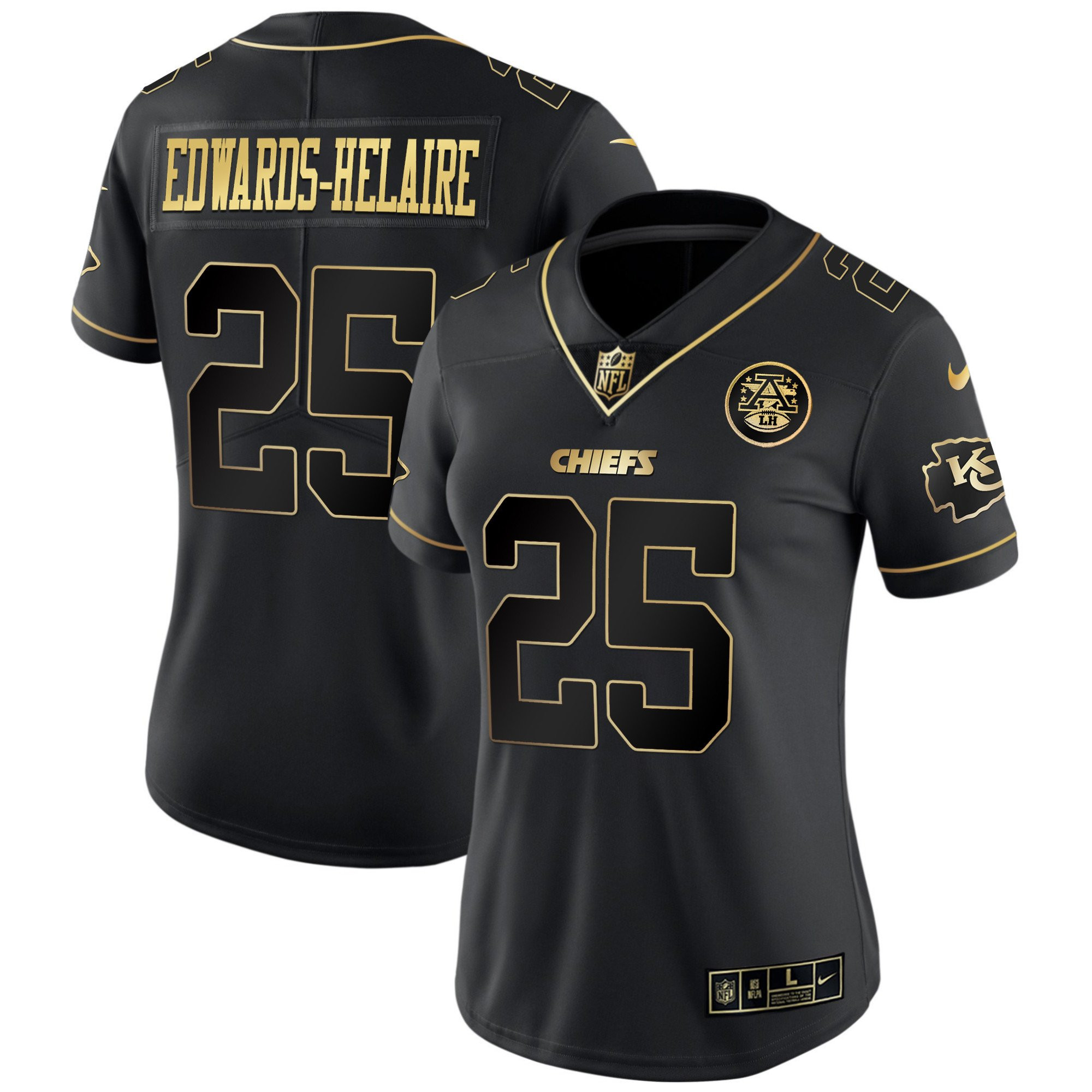 Clyde Edwards-Helaire Women's Kansas City Chiefs White Gold & Black Gold Black Gold Jersey - All Stitched 