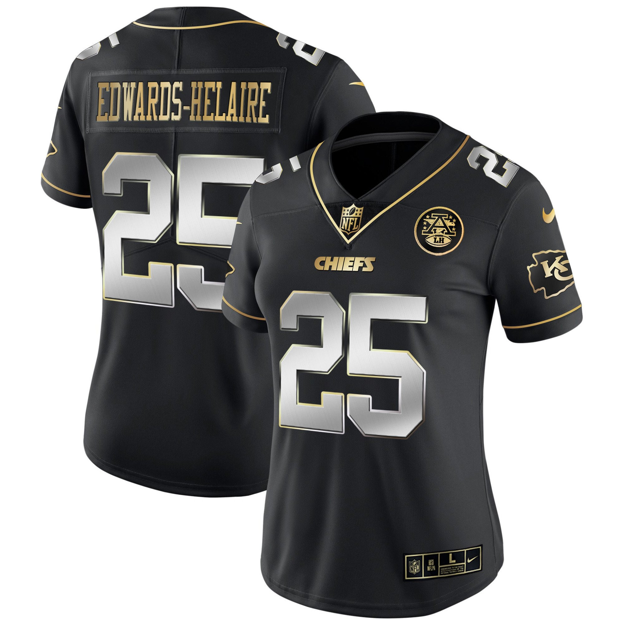 Clyde Edwards-Helaire Women's Kansas City Chiefs White Gold & Black Gold Black Limited Jersey - All Stitched 