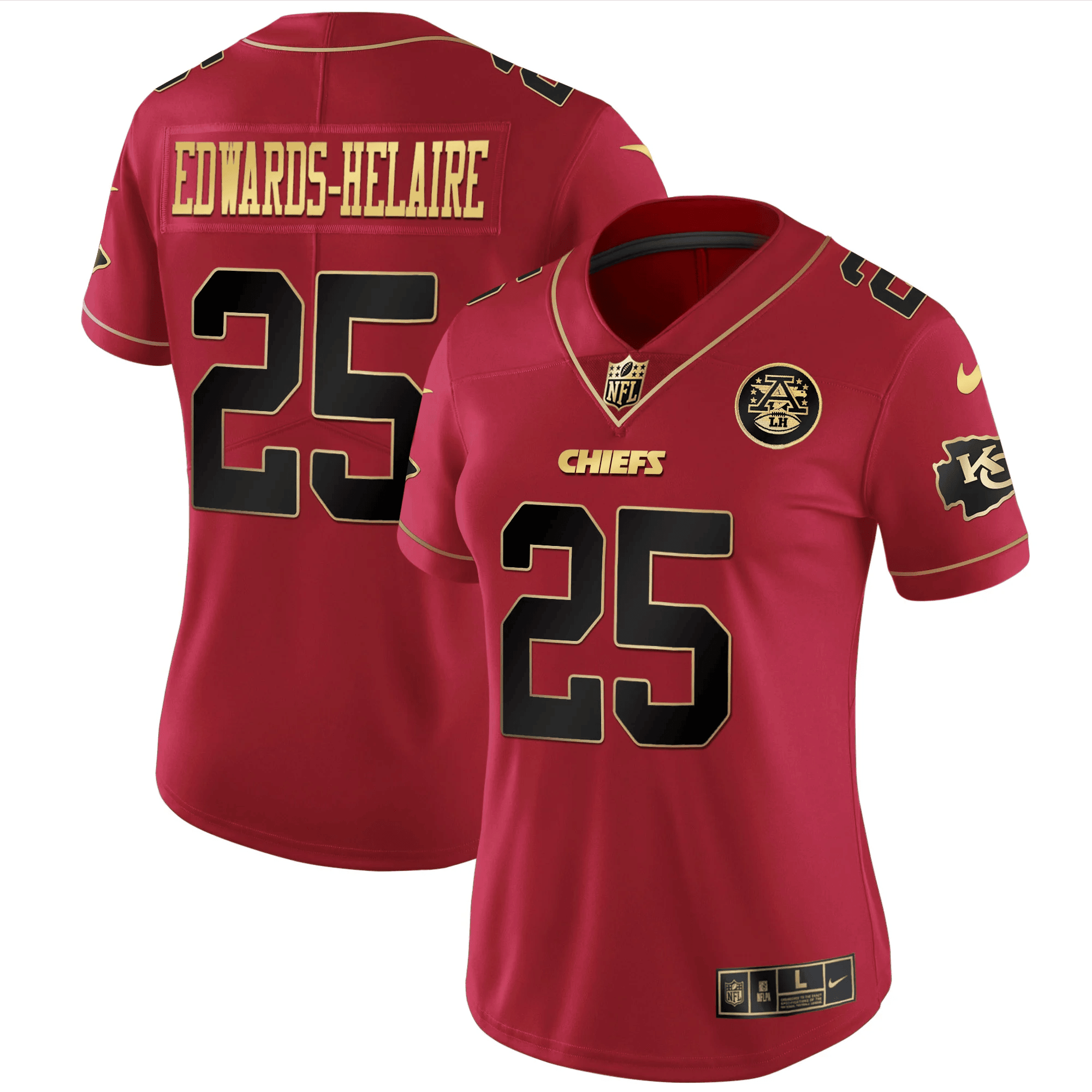Clyde Edwards-Helaire Women's Kansas City Chiefs White Gold & Black Gold Red Special Jersey - All Stitched 