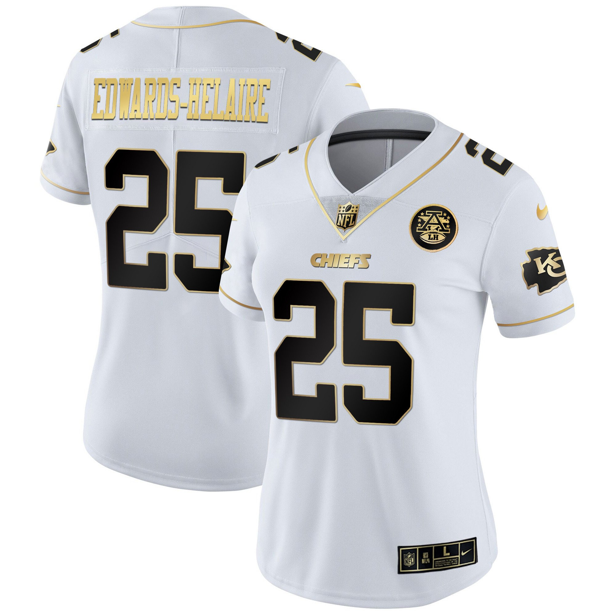 Clyde Edwards-Helaire Women's Kansas City Chiefs White Gold & Black Gold White Gold Jersey - All Stitched 
