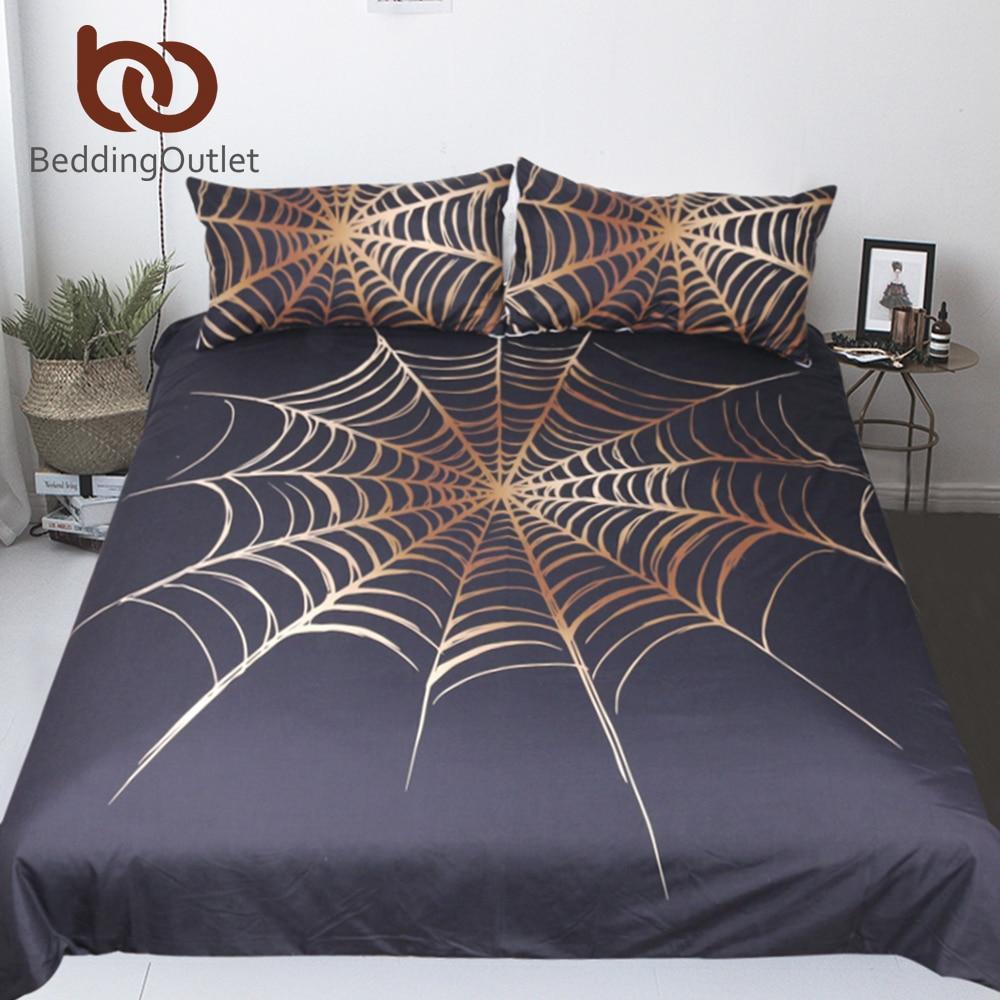 Cobweb King Golden And Black Boys Microfiber Piderweb 3D Customized Duvet Cover Bedding Set