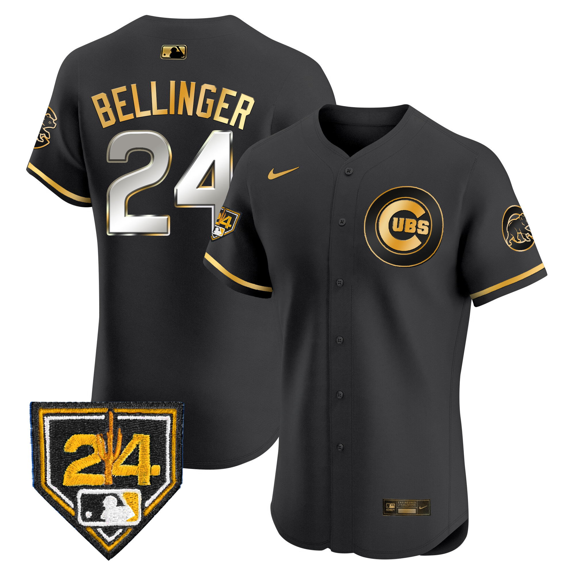 Cody Bellinger Men's Chicago Cubs 2024 Spring Training Patch Vapor Premier Elite V2 Black Gold Jersey - All Stitched
