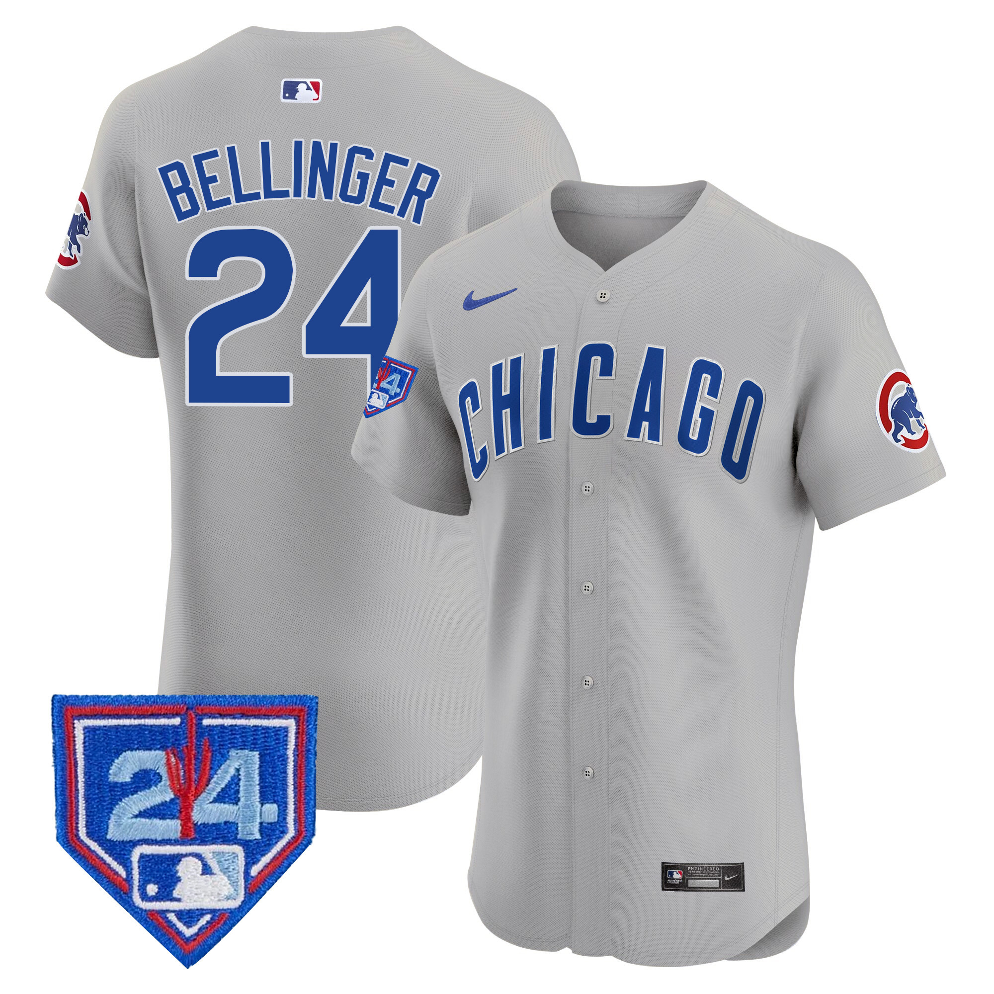 Cody Bellinger Men's Chicago Cubs 2024 Spring Training Patch Vapor Premier Elite V2 Gray Road Jersey - All Stitched