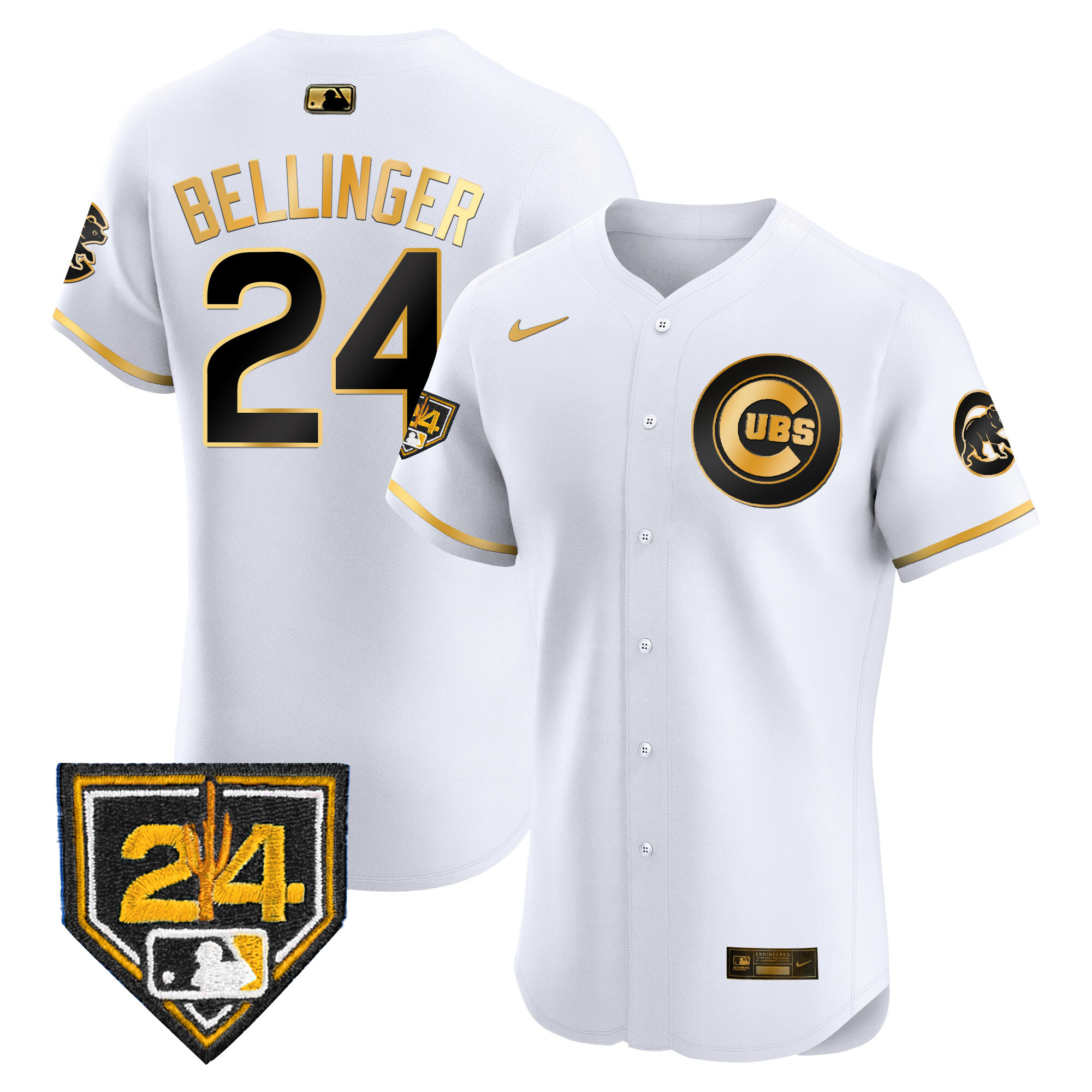 Cody Bellinger Men's Chicago Cubs 2024 Spring Training Patch Vapor Premier Elite V2 White Gold Jersey - All Stitched