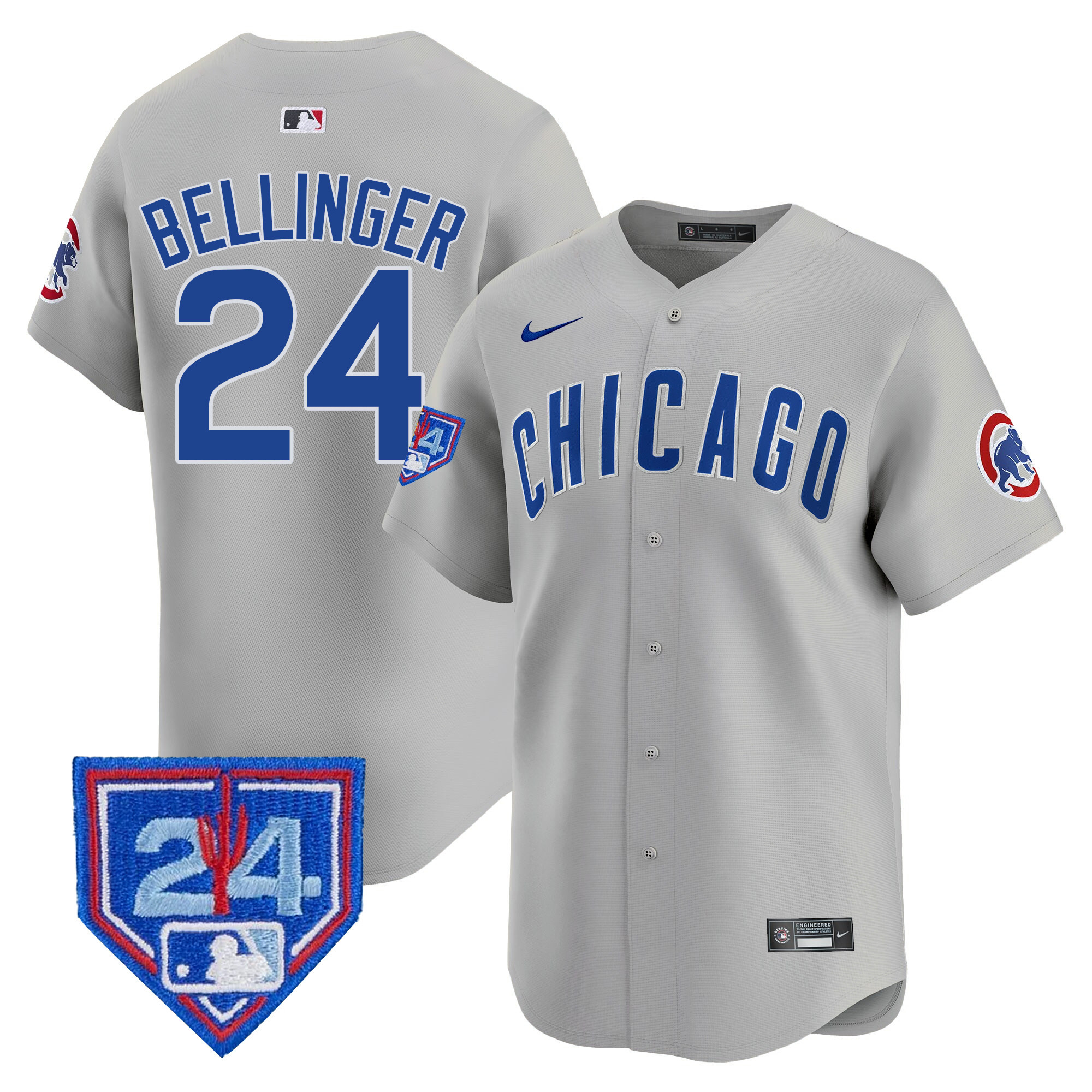 Cody Bellinger Men's Chicago Cubs 2024 Spring Training Patch Vapor Premier Limited Gray Road Jersey - All Stitched