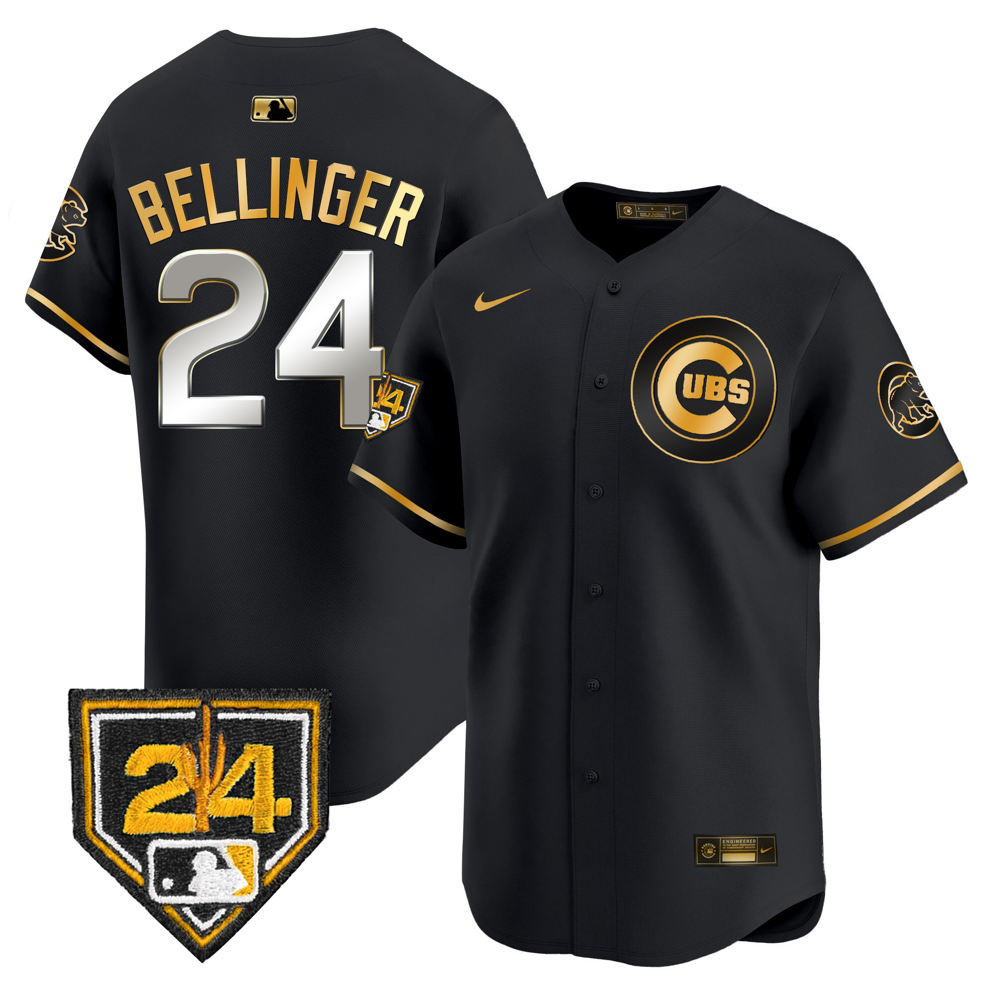 Cody Bellinger Men's Chicago Cubs 2024 Spring Training Patch Vapor Premier Limited V2 Black Gold Jersey - All Stitched