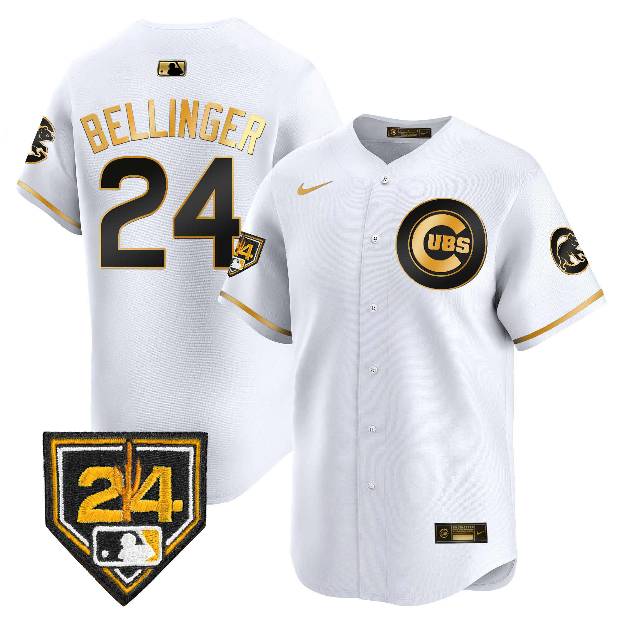 Cody Bellinger Men's Chicago Cubs 2024 Spring Training Patch Vapor Premier Limited V2 White Gold Jersey - All Stitched