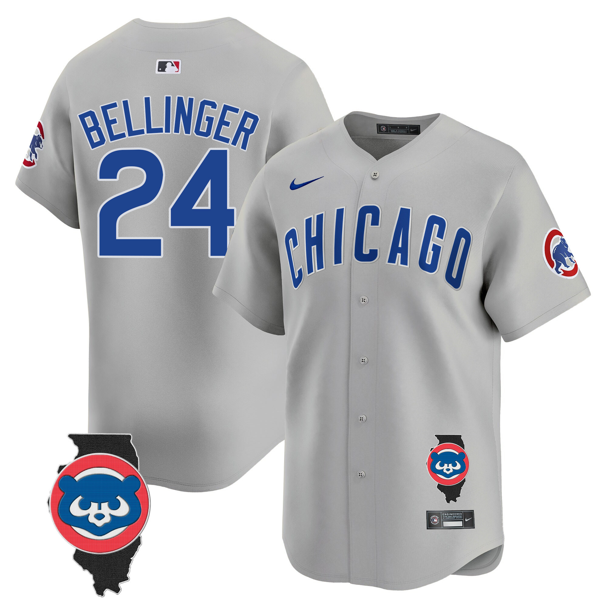 Cody Bellinger Men's Chicago Cubs Illinois Patch Vapor Premier Limited V2 Gray Road Jersey - All Stitched