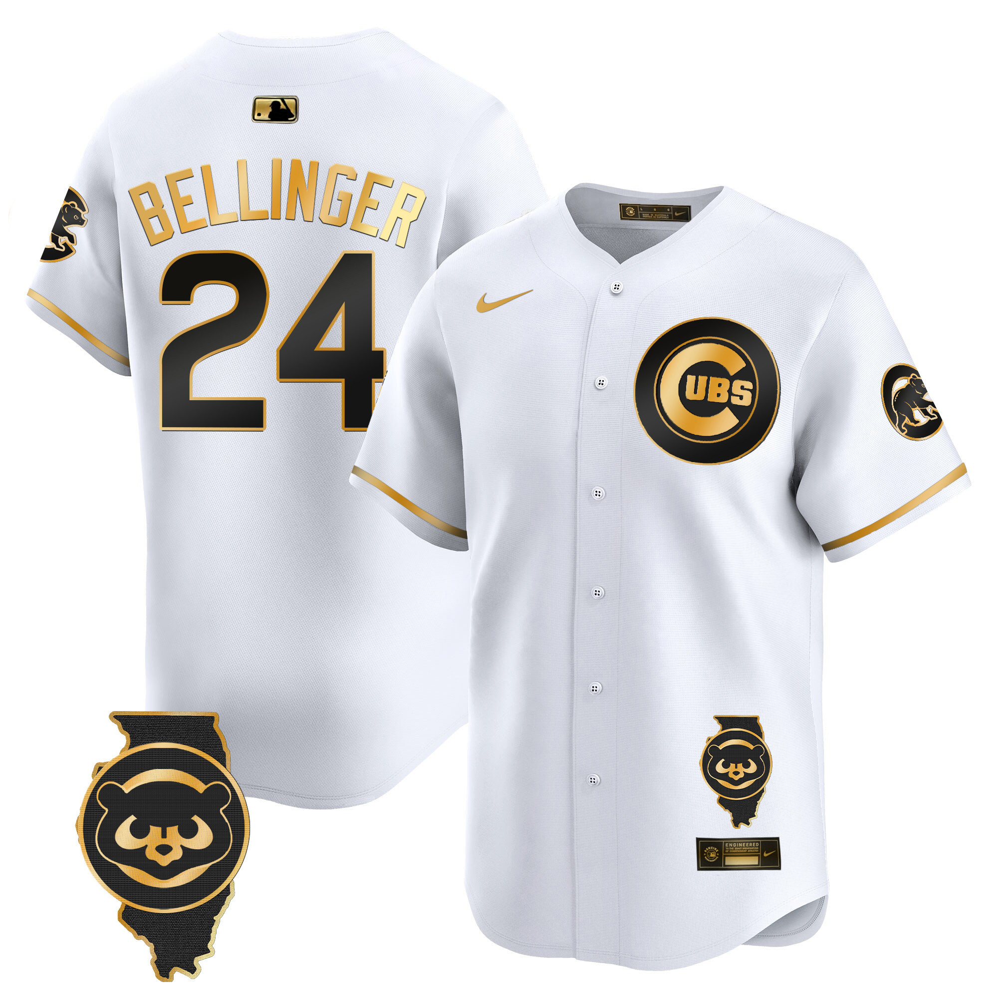 Cody Bellinger Men's Chicago Cubs Illinois Patch Vapor Premier Limited V2 White Gold Jersey - All Stitched