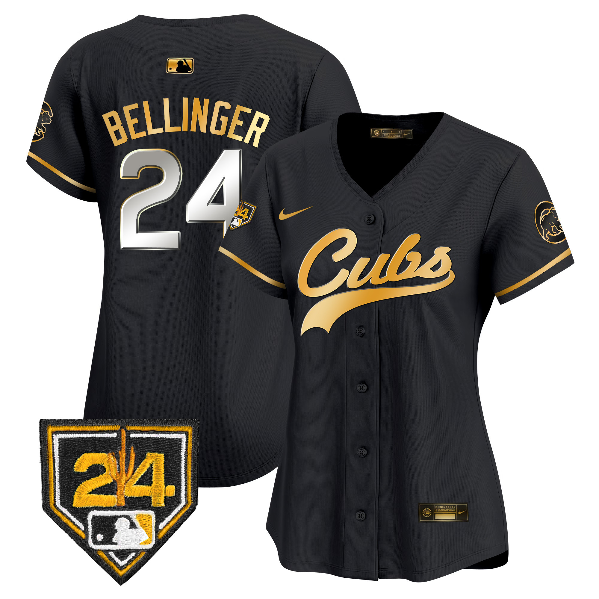Cody Bellinger Women's Chicago Cubs 2024 Spring Training Patch Vapor Premier Limited Black Gold Jersey - All Stitched