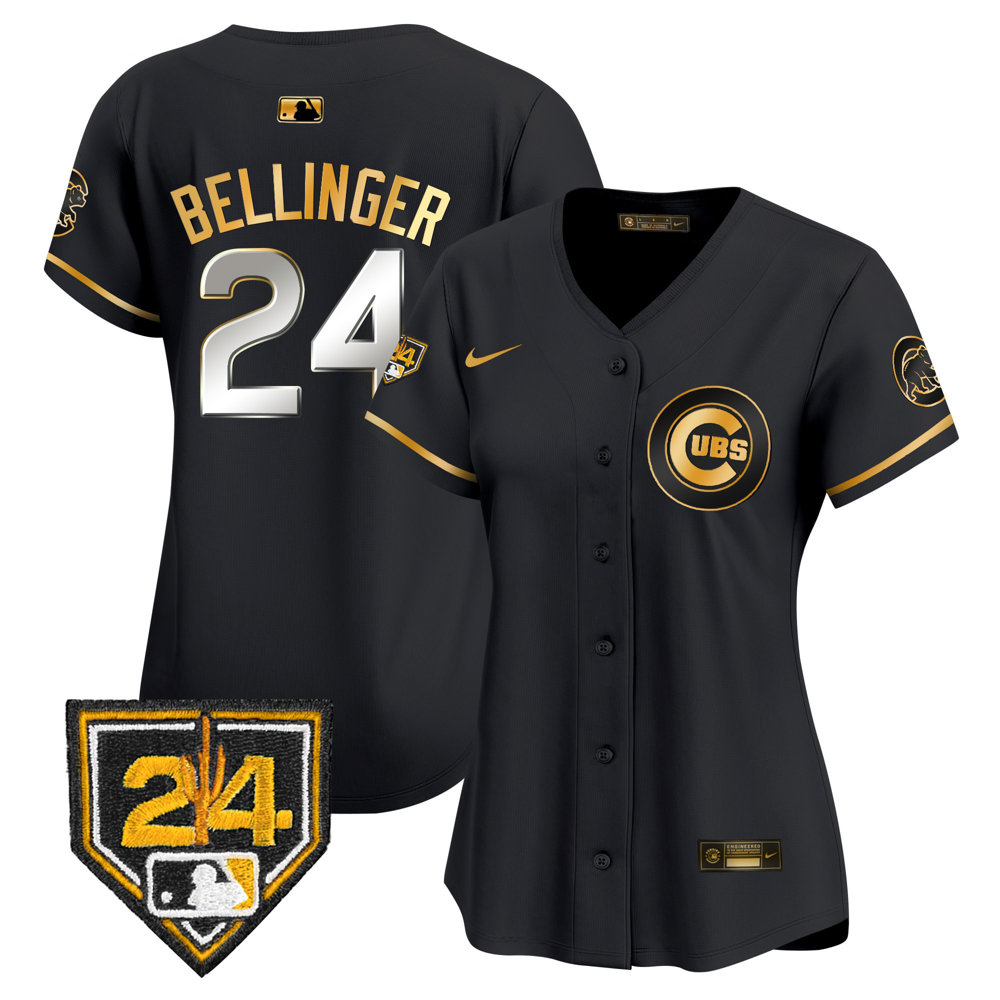 Cody Bellinger Women's Chicago Cubs 2024 Spring Training Patch Vapor Premier Limited V2 Black Gold Jersey - All Stitched