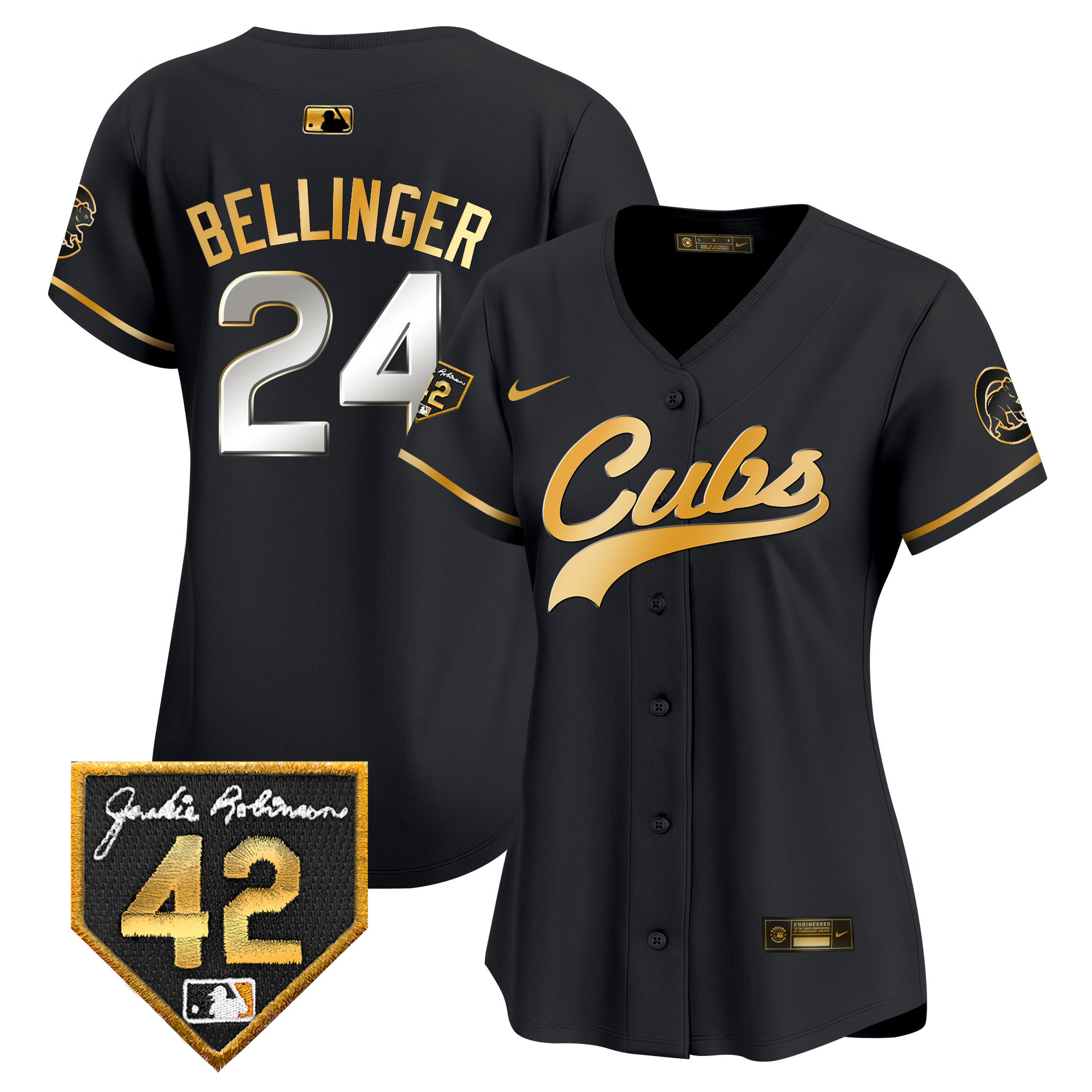 Cody Bellinger Women's Chicago Cubs Jackie Robinson Patch Vapor Premier Limited Black Gold Jersey - All Stitched