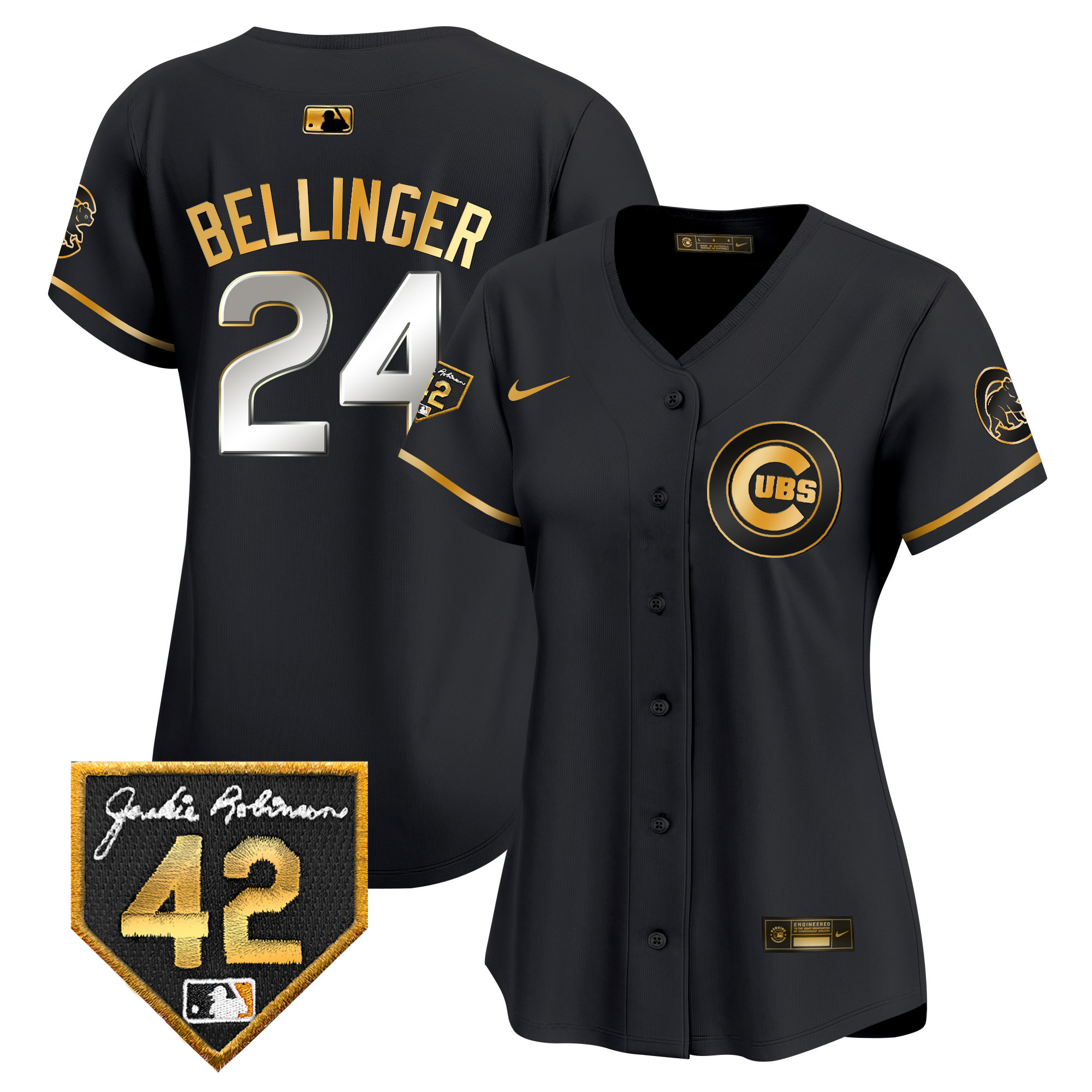Cody Bellinger Women's Chicago Cubs Jackie Robinson Patch Vapor Premier Limited V2 Black Gold Jersey - All Stitched