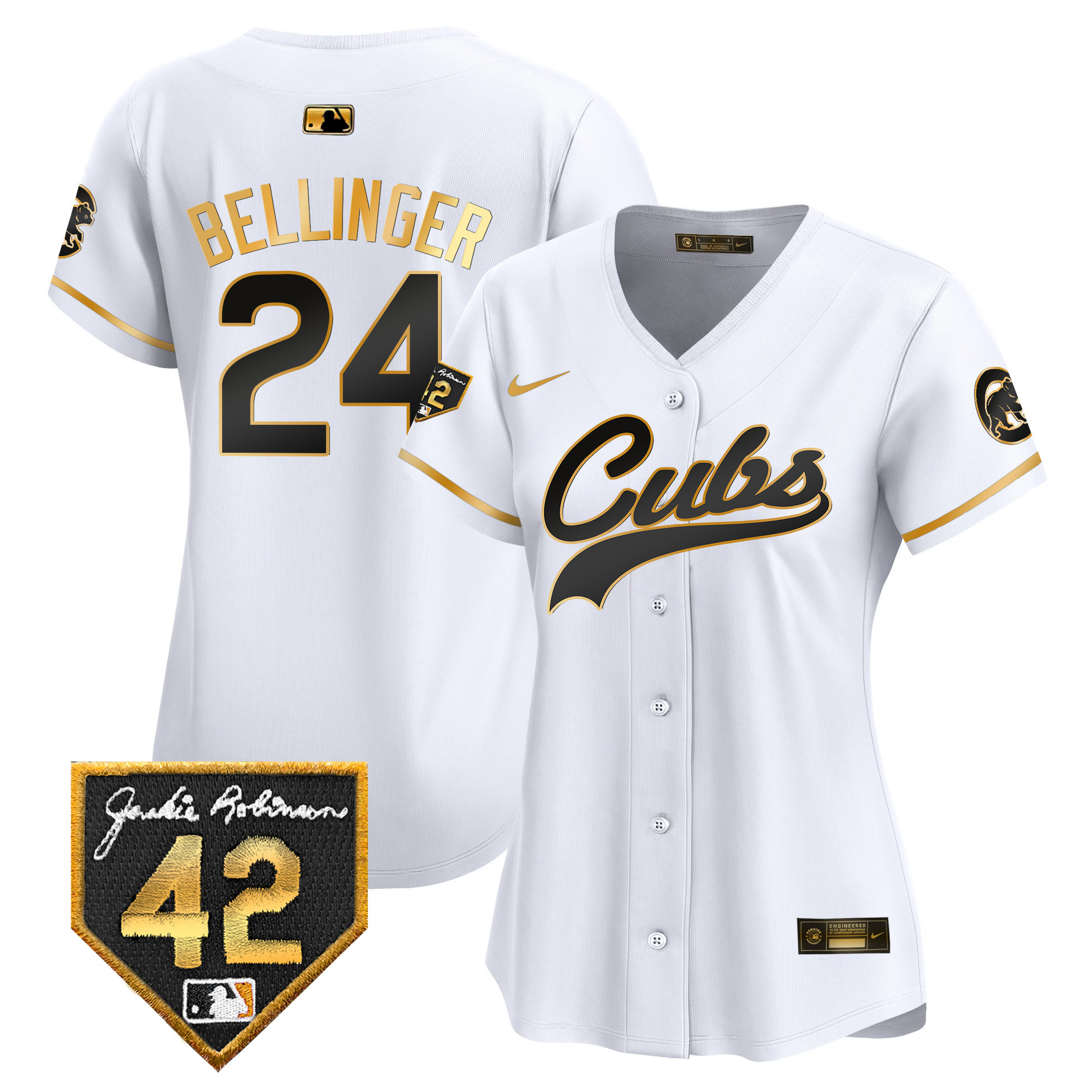 Cody Bellinger Women's Chicago Cubs Jackie Robinson Patch Vapor Premier Limited White Gold Jersey - All Stitched