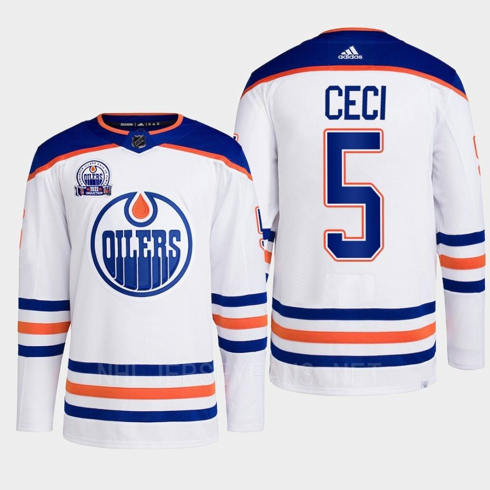 Cody Ceci 5 Edmonton Oilers White Stitched Jersey 2022 Lee Ryan Hall Of Fame Patch Away