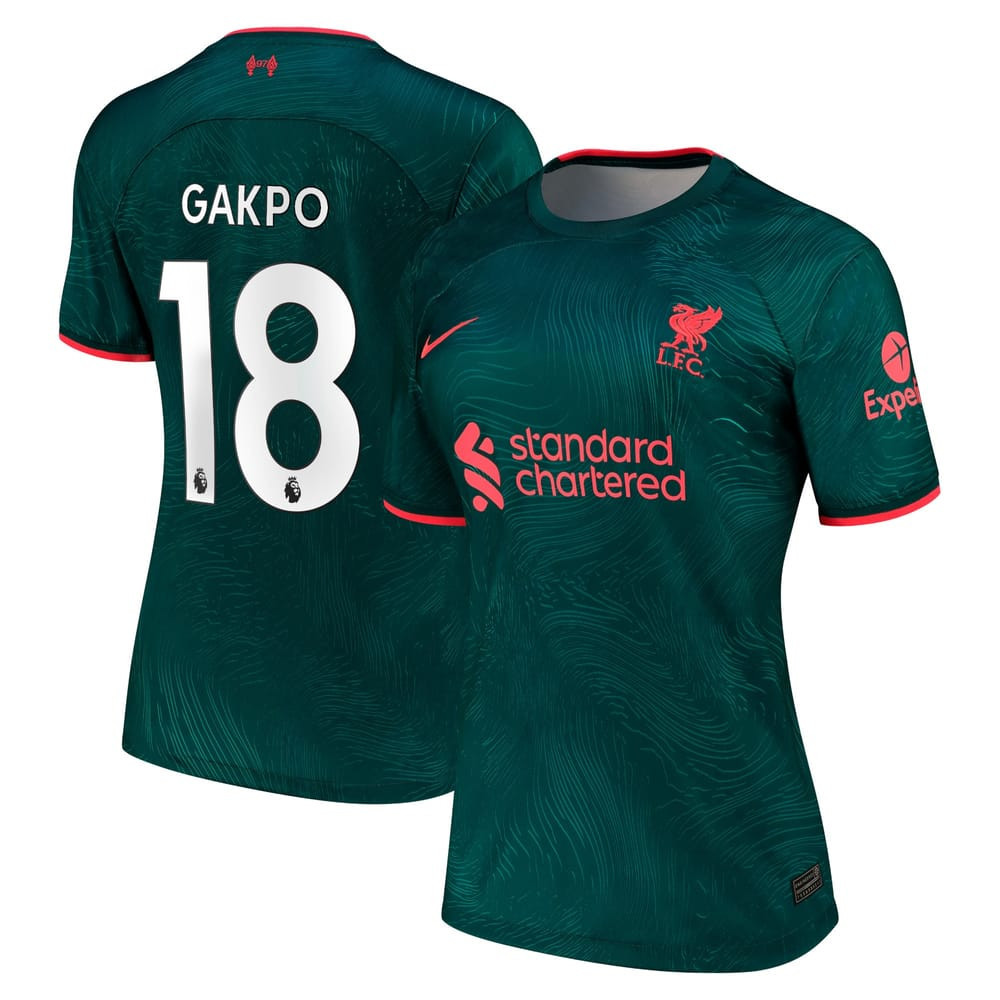 Cody Gakpo 18 Liverpool 2022-23 Third Women Soccer Jersey – Teal