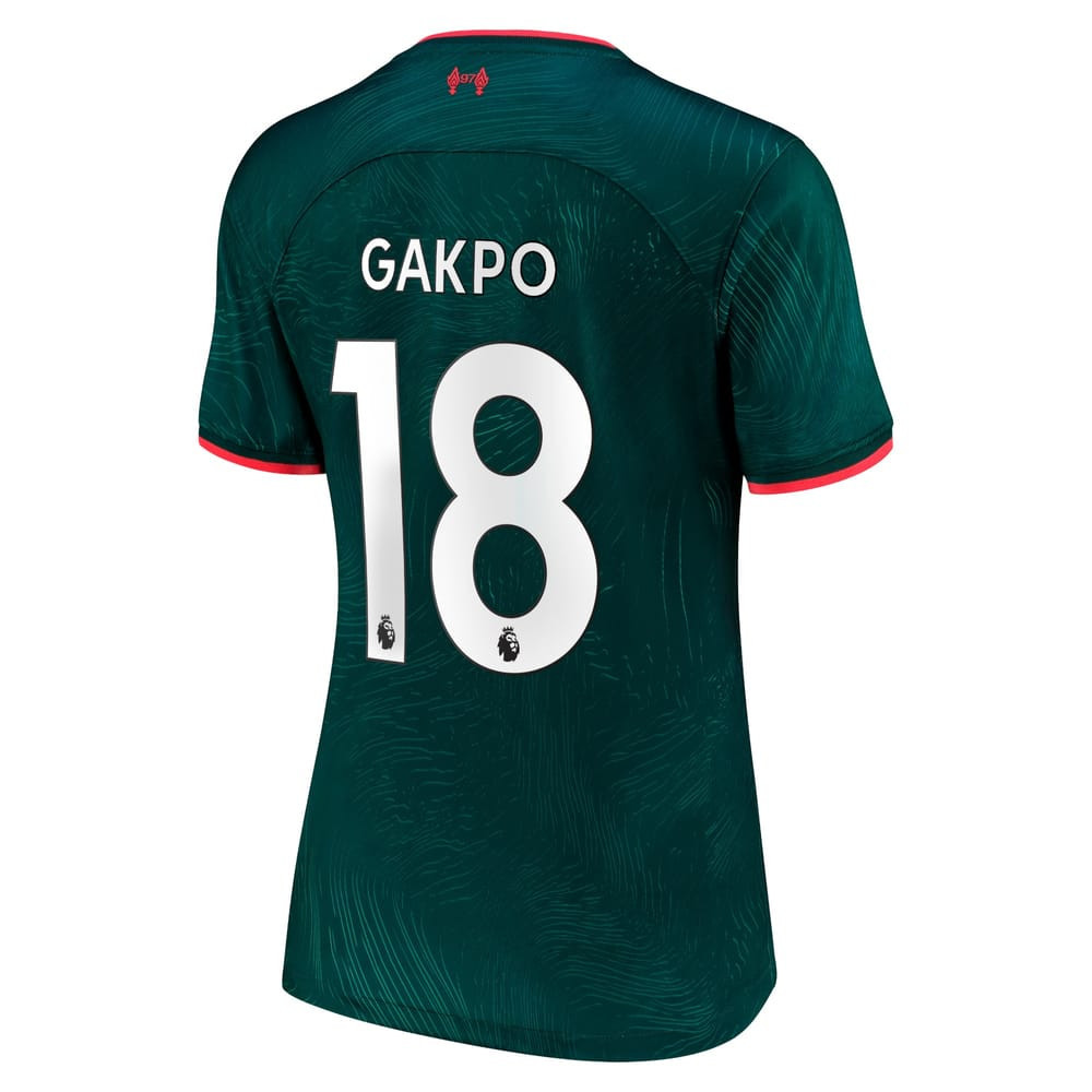 Cody Gakpo 18 Liverpool 2022-23 Third Women Soccer Jersey – Teal