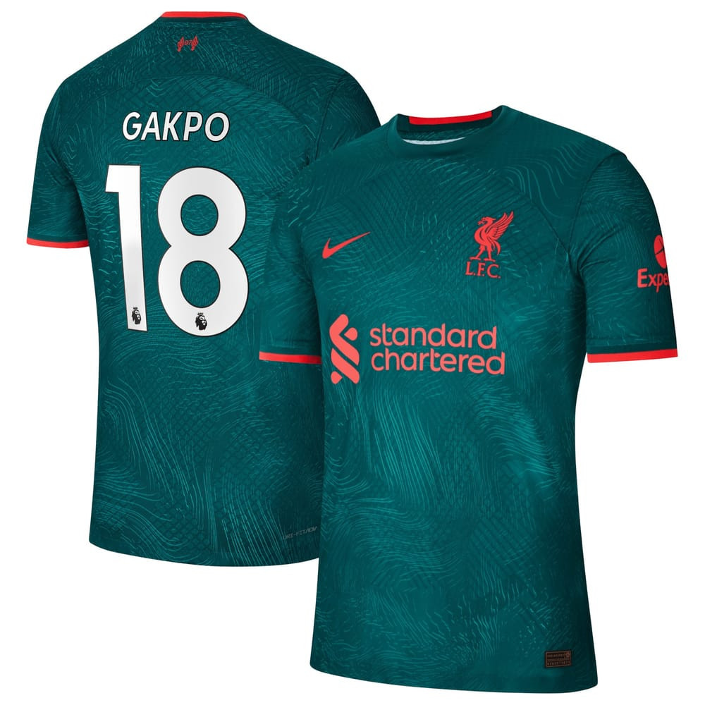 Cody Gakpo 18 Liverpool 2022/23 Third Men Soccer Jersey – Teal
