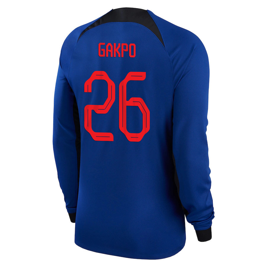 Cody Gakpo 26 Netherlands National Team 2022-23 Qatar World Cup Away Long Sleeve Soccer Jersey, Men