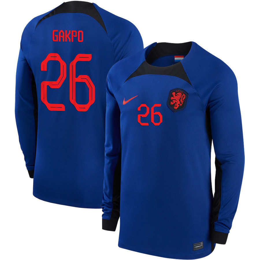 Cody Gakpo 26 Netherlands National Team 2022-23 Qatar World Cup Away Long Sleeve Soccer Jersey, Men