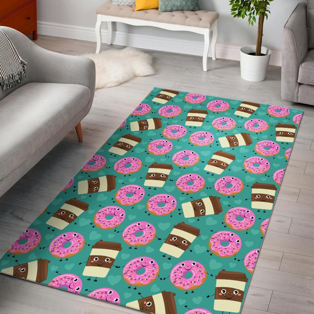 Coffee Donut Pattern Print Area Limited Edition Rectangle Rug