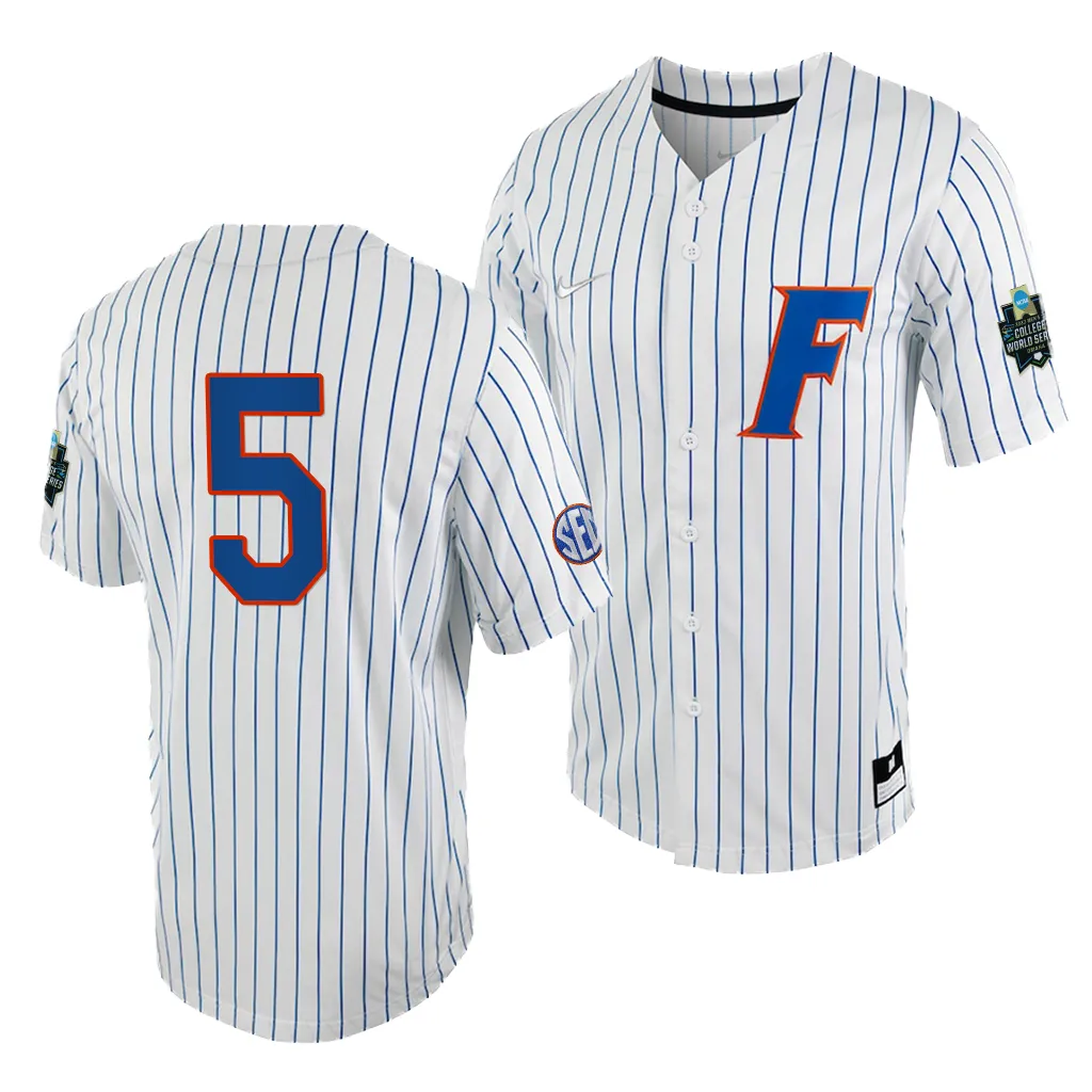 Colby Halter Florida Gators #5 White Royal 2023 College World Series NCAA Jersey