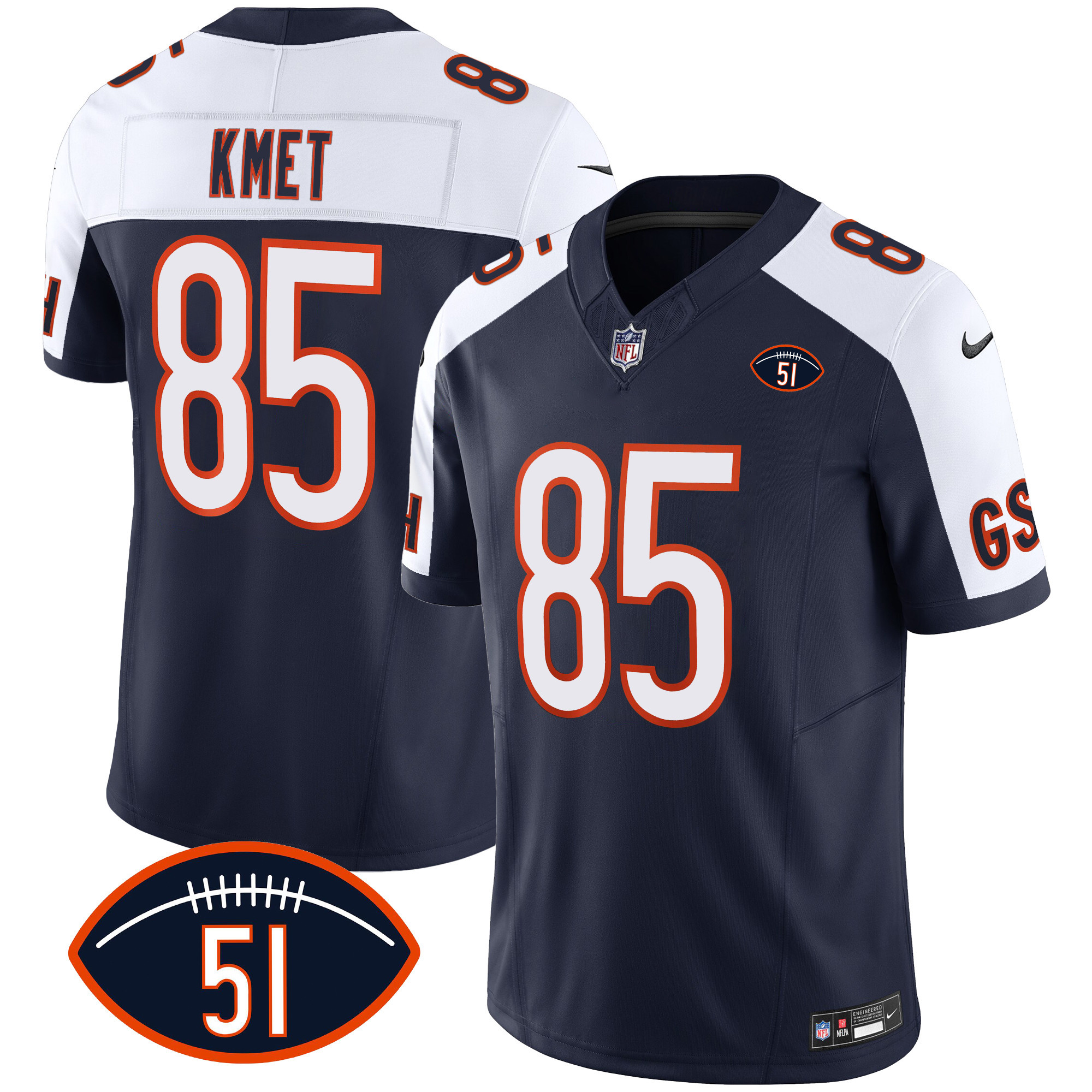 Cole Kmet Men's Chicago Bears Dick Butkus Patch GSH Vapor Alternate Jersey - All Stitched 